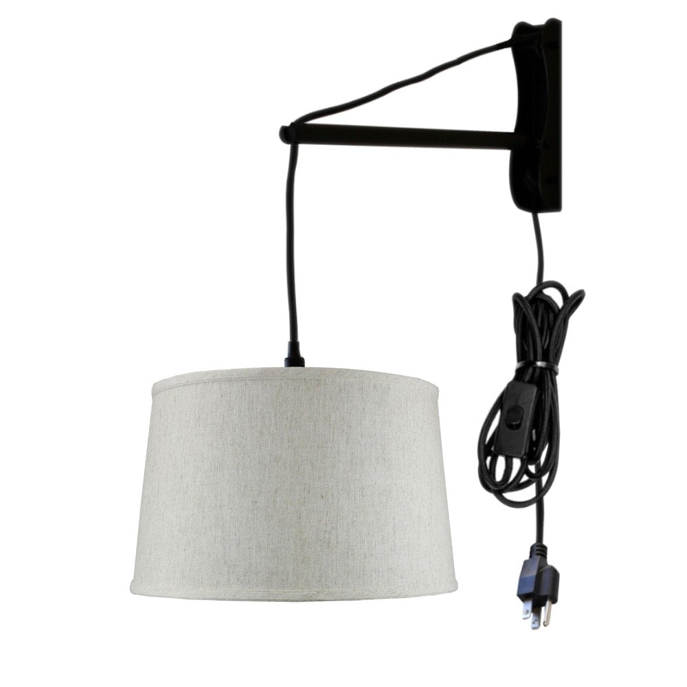 Mast Plug In Wall Mount Pendant 1 Light White Cord Arm Oatmeal