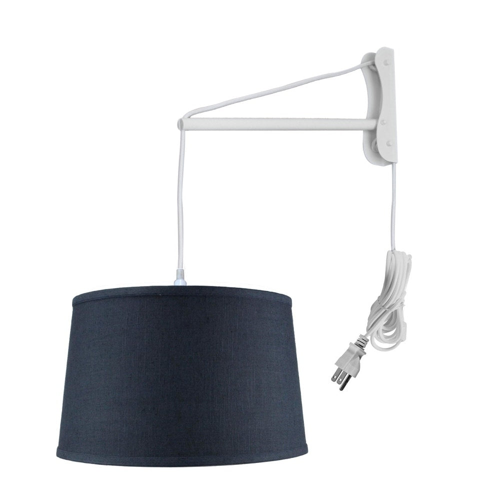 Mast Plug In Wall Mount Pendant 1 Light White Cord Arm Shallow Drum Textured Slate Blue 14X16X10