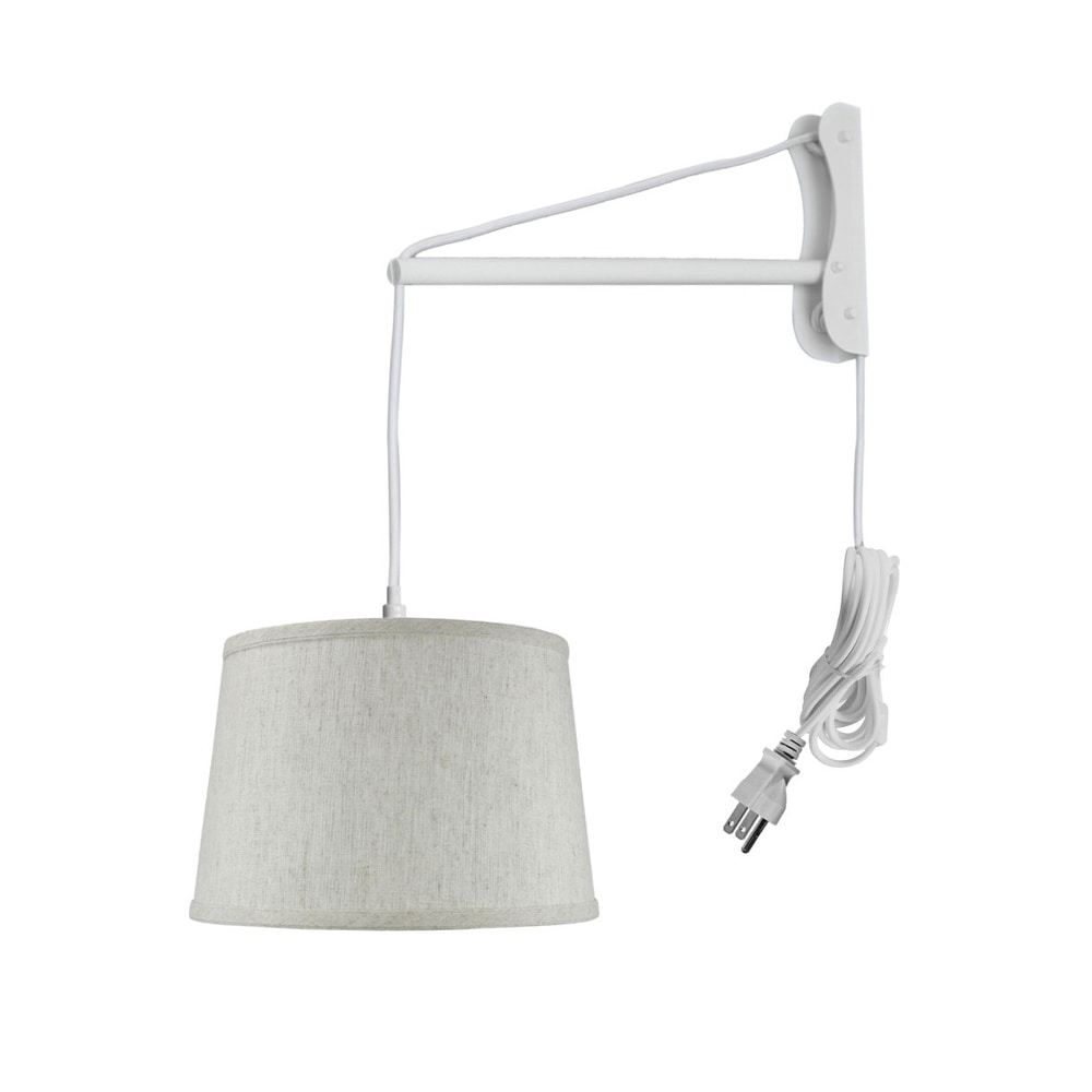 Mast Plug In Wall Mount Pendant 1 Light White Cord Arm Textured Shallow Drum Shade 10X12X08