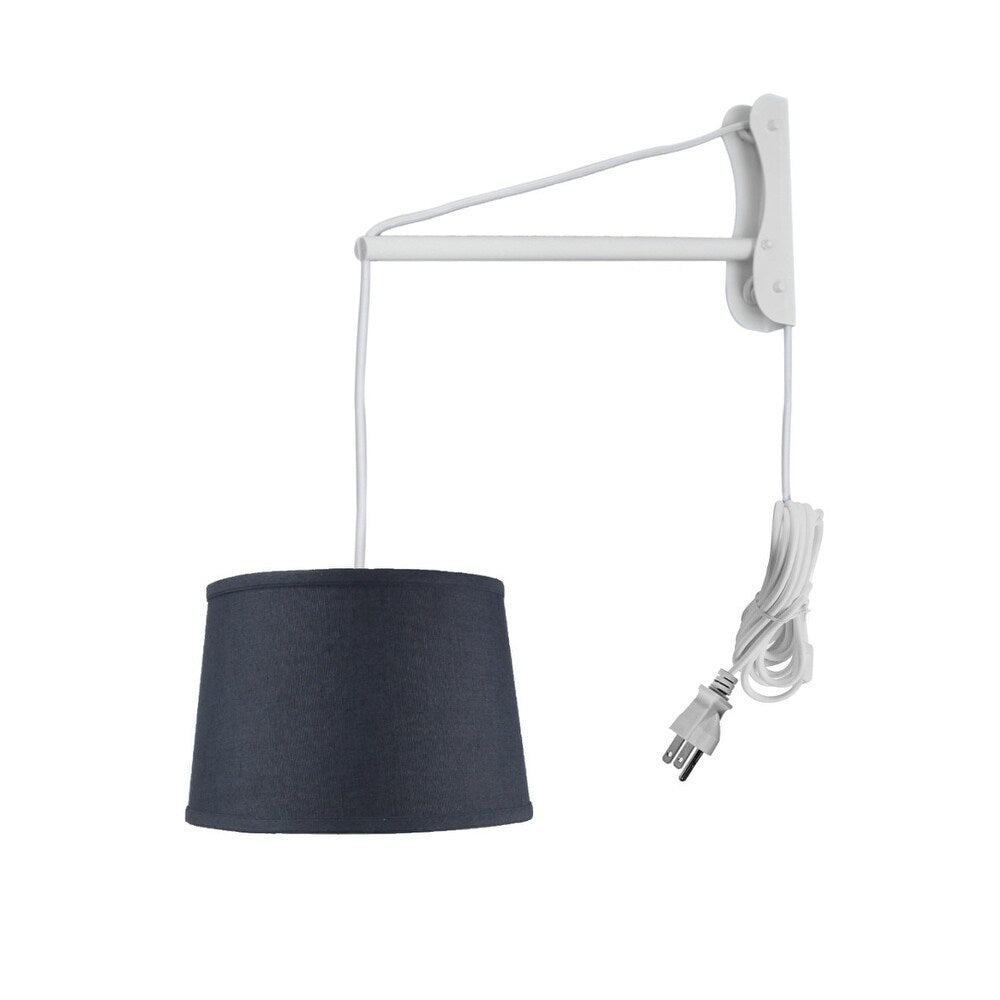 Mast Plug In Wall Mount Pendant 1 Light White Cord Arm Textured Slate Shallow Drum Shade 10X12X08