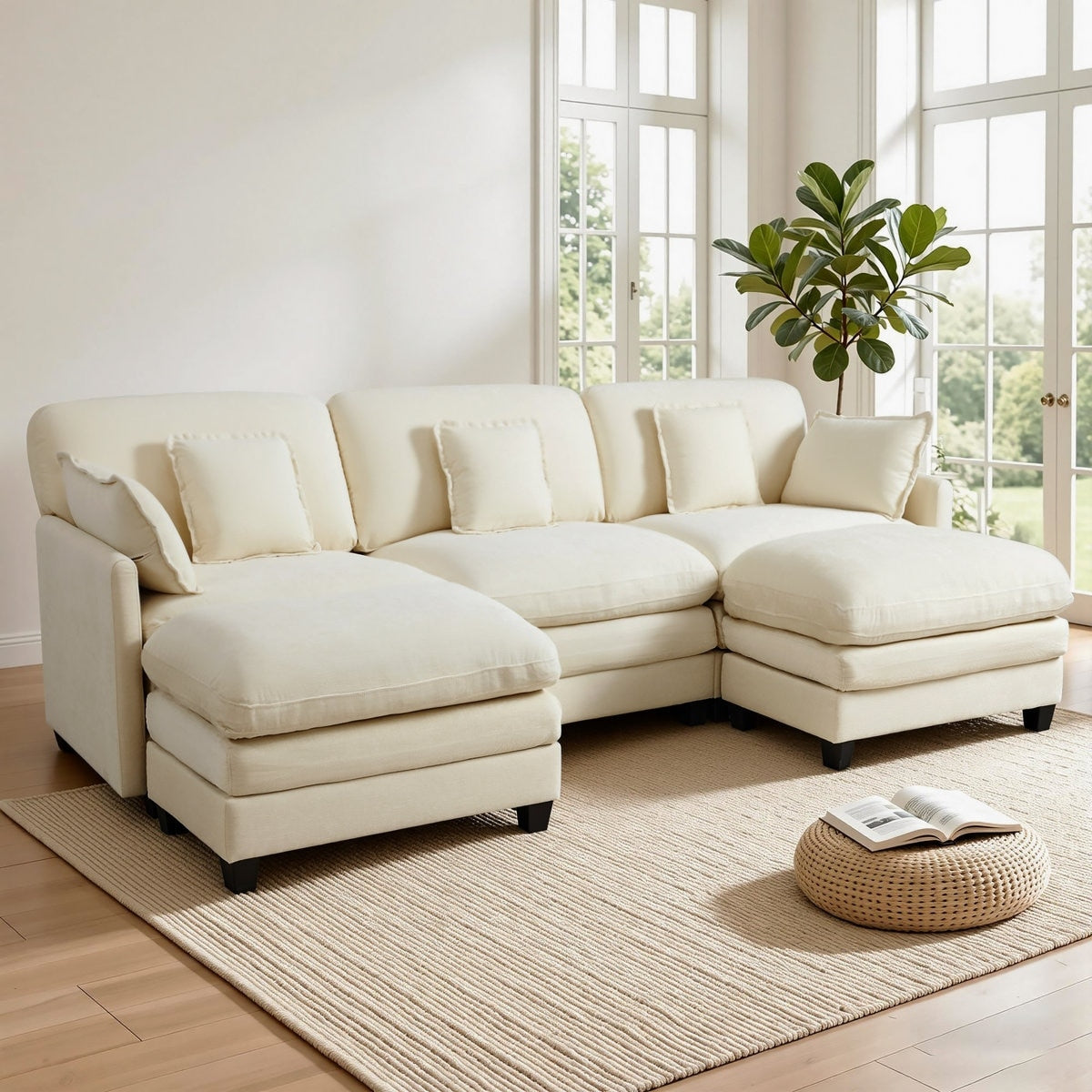 Mcombo 111.8 Modular Sectional Sofa Couch With Reversible Ottoman For Living Room L Shaped Sofa Fsc Certified