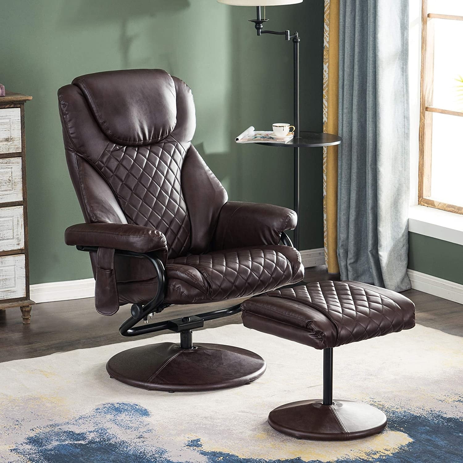Mcombo Recliner With Ottoman Reclining Chair With Massage 360 Swivel Living Room Chair Faux Leather 4901