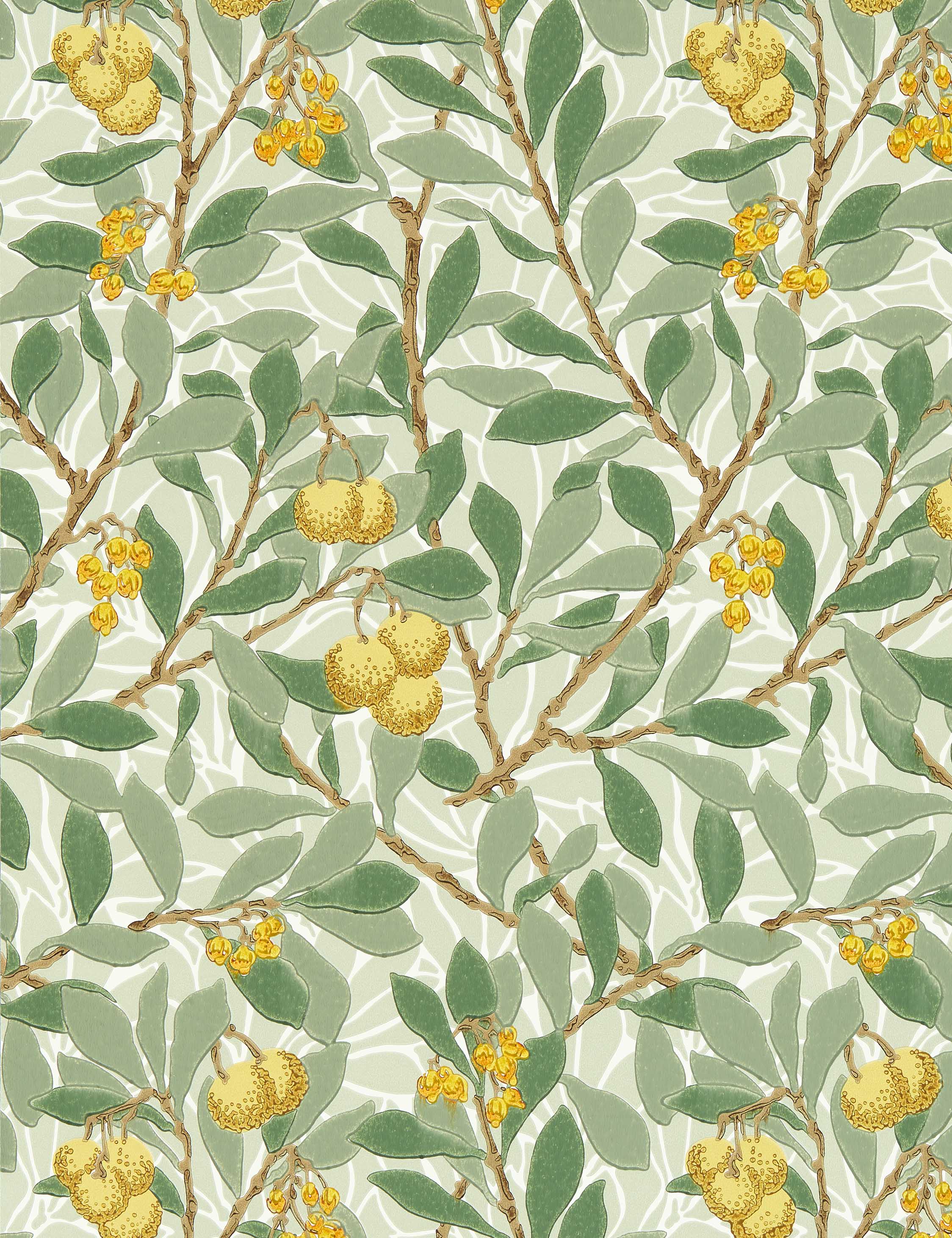 Arbutus Wallpaper by Morris & Co. Swatch, Sage And Lemon
