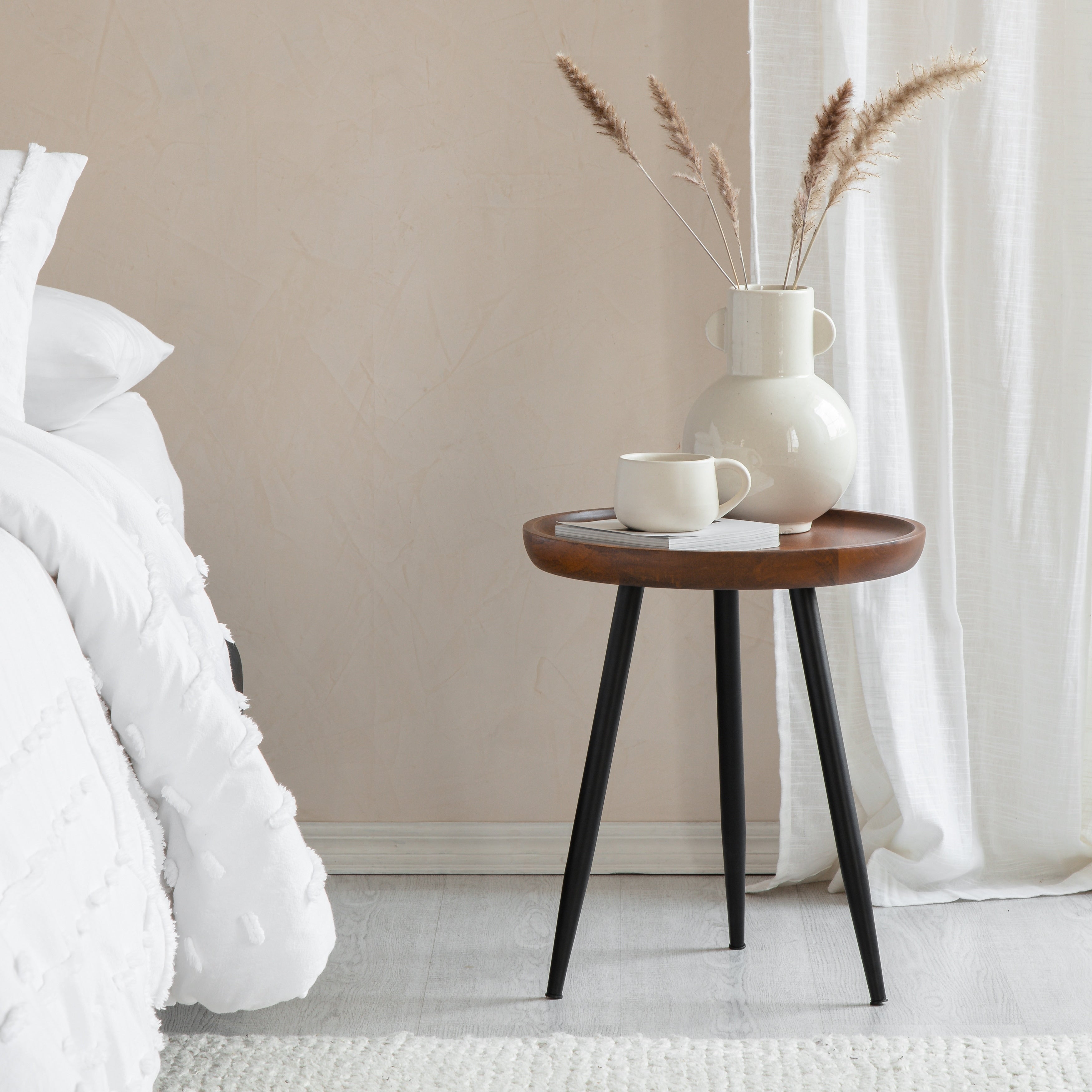 Chevery Black Natural Wood Small Tri Pin Side Table