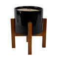 Mid Century 8 Large 2 Tone Ceramic Plant Pot On Wood Stand