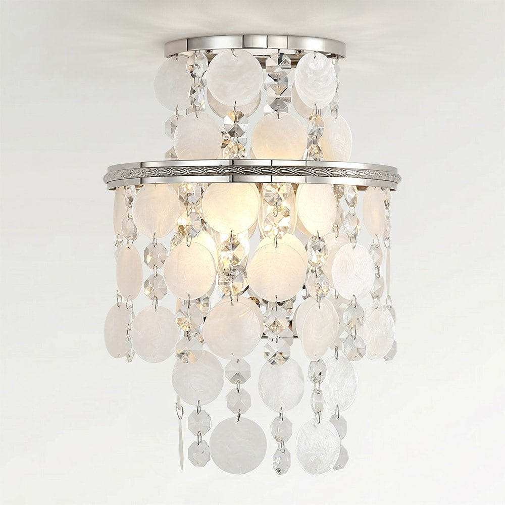 Mlian 2 Light Polish Nickel Natural Capiz Shell Flush Mount Ceiling Light 10.4