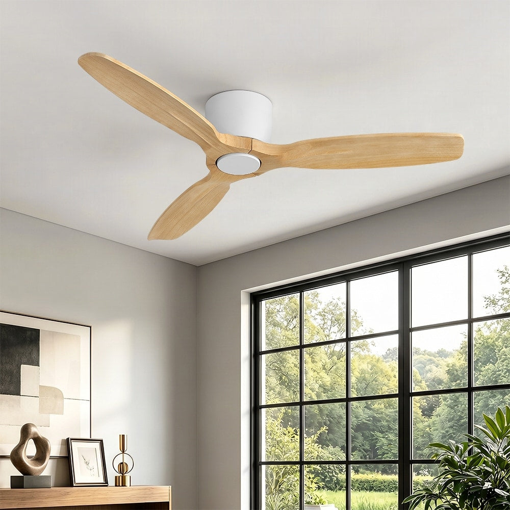 Mlian 3 Solid Wood Blades Indoor Standard Ceiling Fan Flush Mount With Remote 48