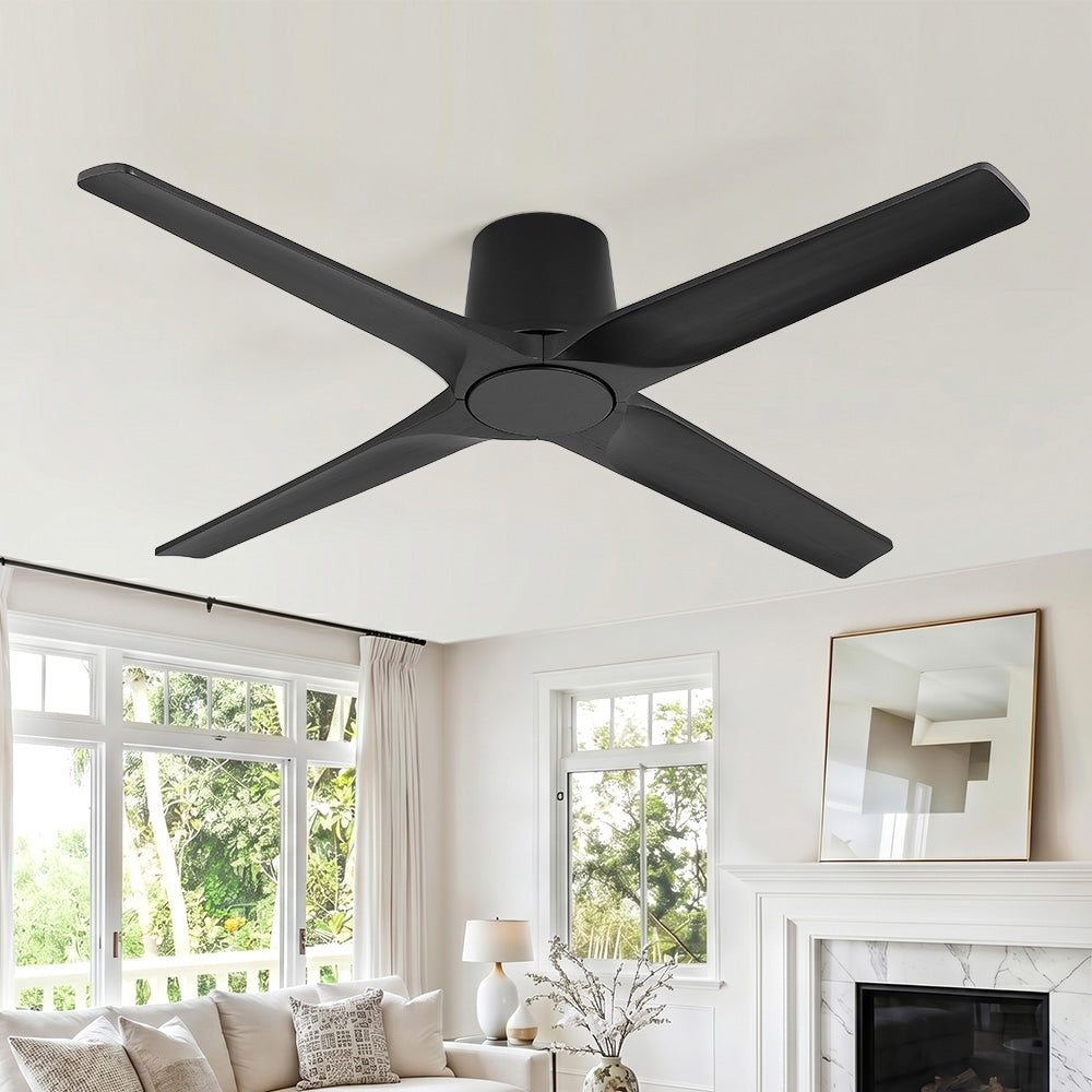 Mlian 4 Solid Wood Blades Indoor Flush Mount Standard Dc Motor Ceiling Fan With Remote