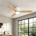 Mlian 48 In. 3 Solid Wood Tone Blades Indoor Standard White Ceiling Fan Flush Mount With Remote And Integrated Led