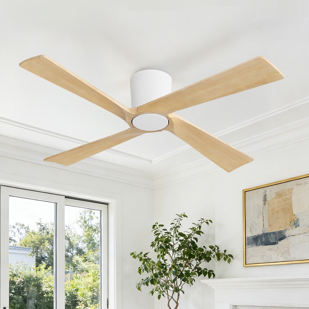 Mlian 5 Soild Wood Blades Dc Motor Indoor Flush Mount Standard Ceiling Fan With Remote