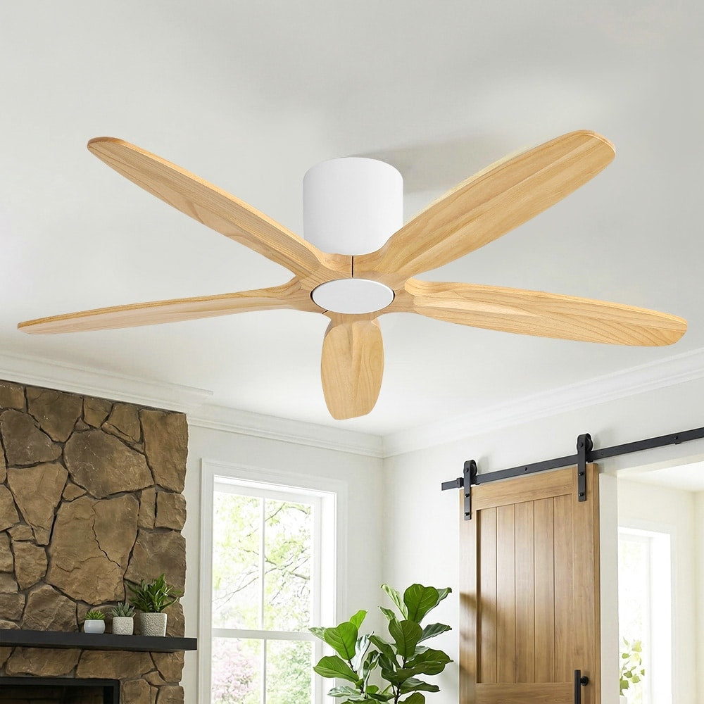 Mlian 54 In. 5 Soild Wood Blades Dc Motor Indoor Flush Mount Ceiling Fan With Remote 54