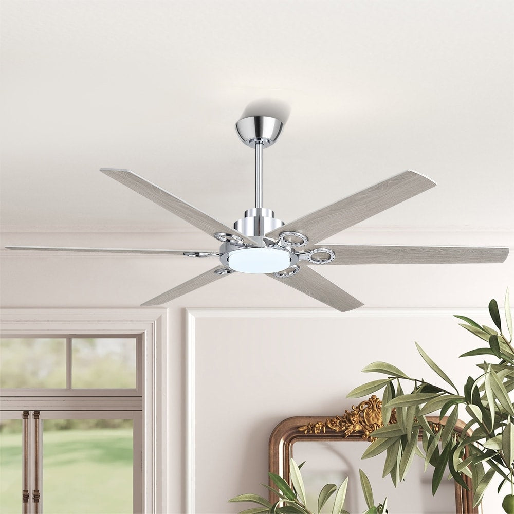 Mlian 64 In. 6 Playwood Blade Dc Motor Indoor Downrod Gray Standard Ceiling Fan With Remote Integrated Led 64