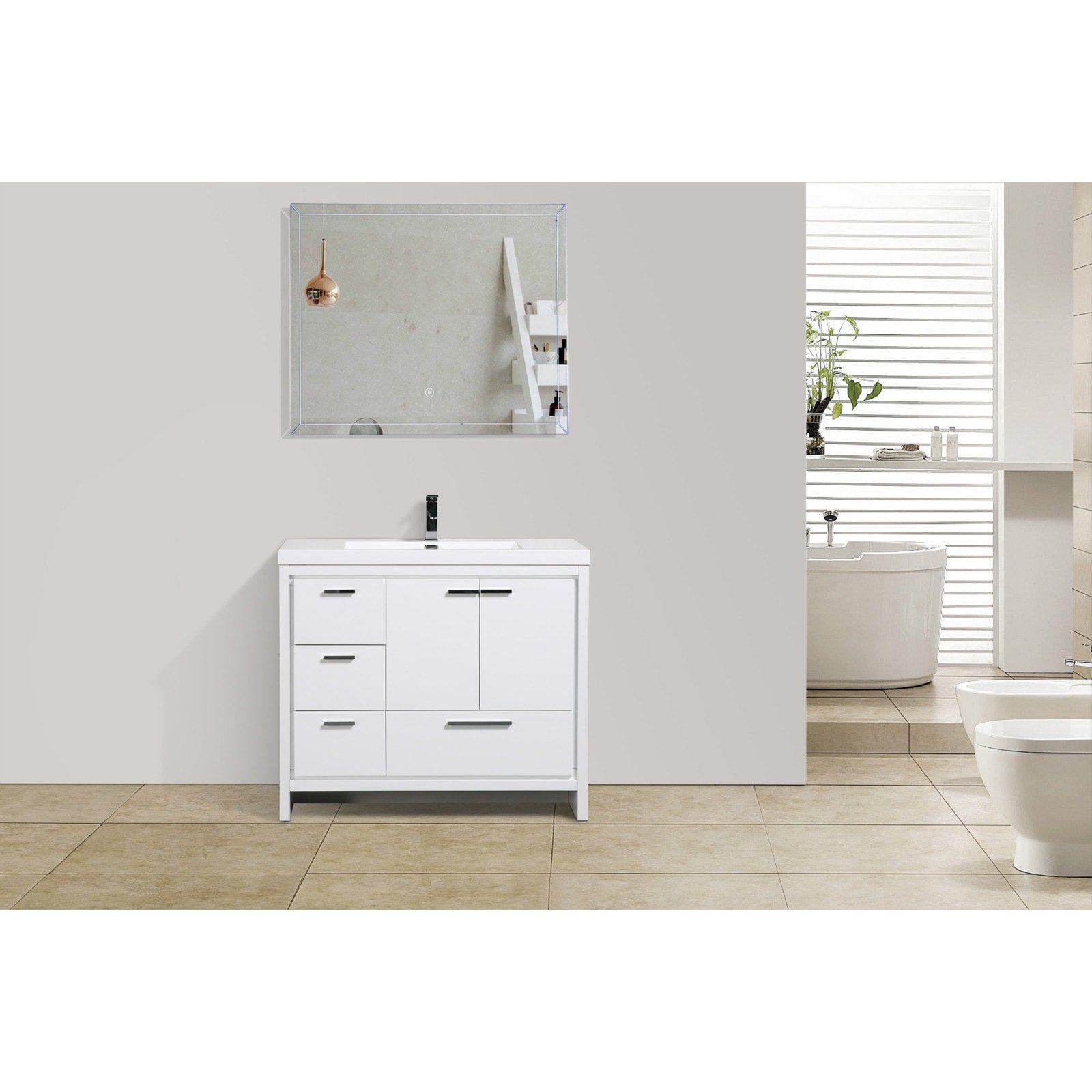 Moreno Bath Mod 42 Inch Free Standing Modern Bathroom Vanity With Reinforced Acrylic Sink And Left Side Drawers