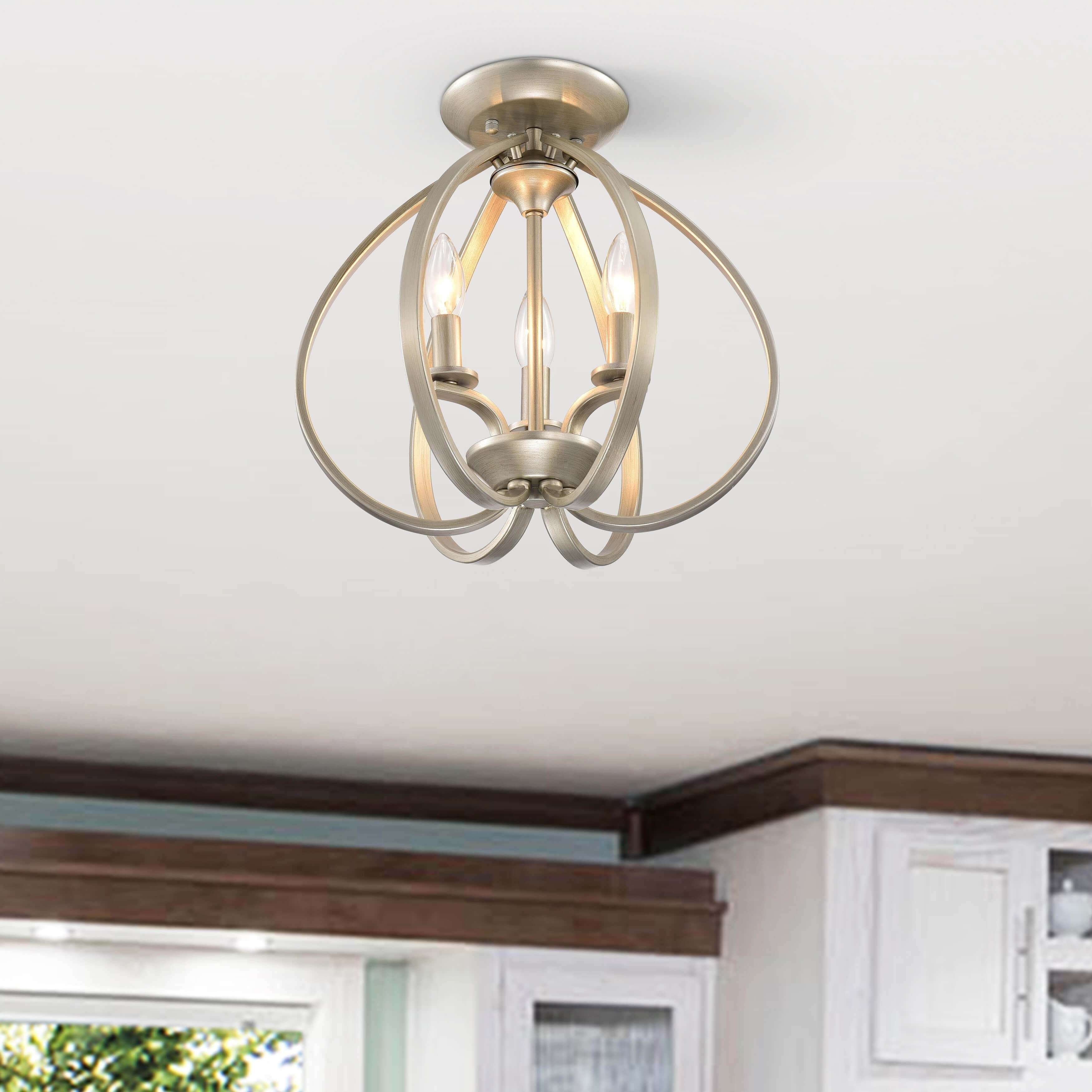 Mabel 3 Light Brushed Champagne Contemporary Flush Mount Chandelier