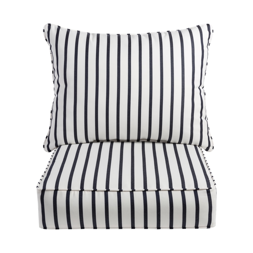 Mabley Sunbrella Lido Indigo Indoor Outdoor Chair Corded Cushion And Pillow Set
