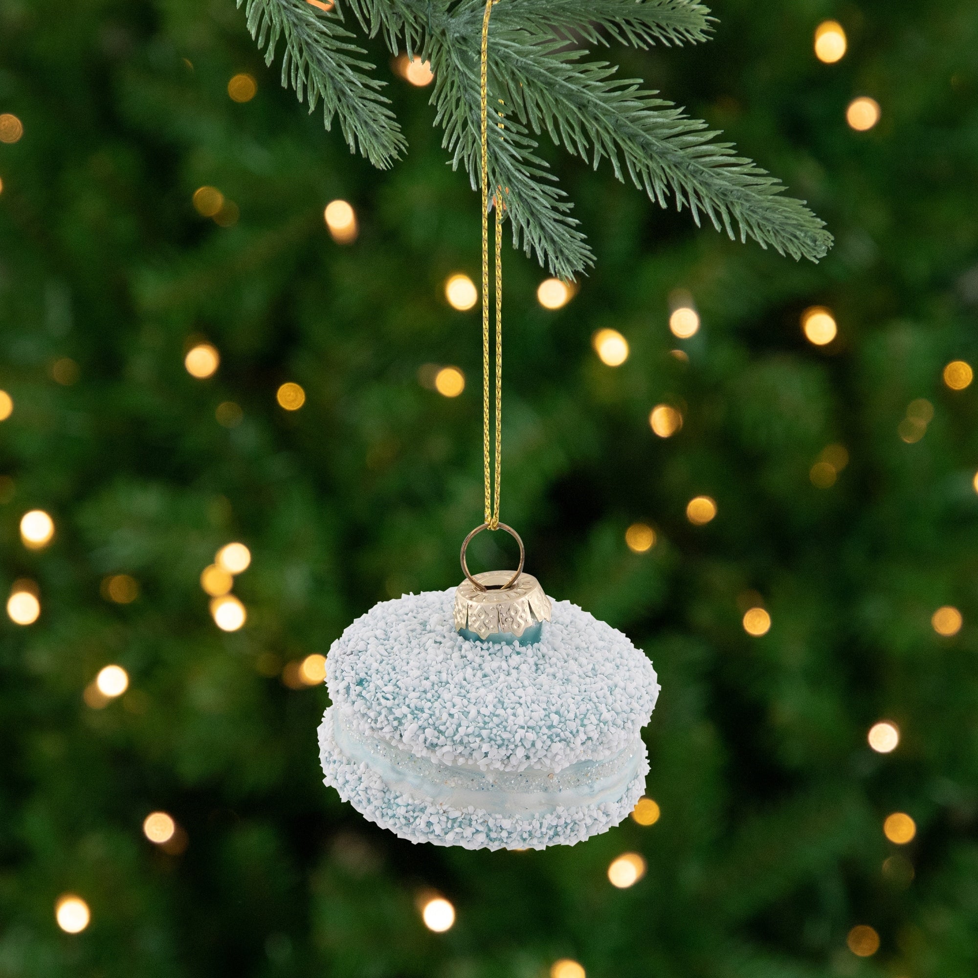 Shades Of Blue Macaroon With Beads Glass Christmas Ornament 2