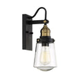 Macauley 1 Light Outdoor Wall Lantern In Vintage Black With Warm Brass
