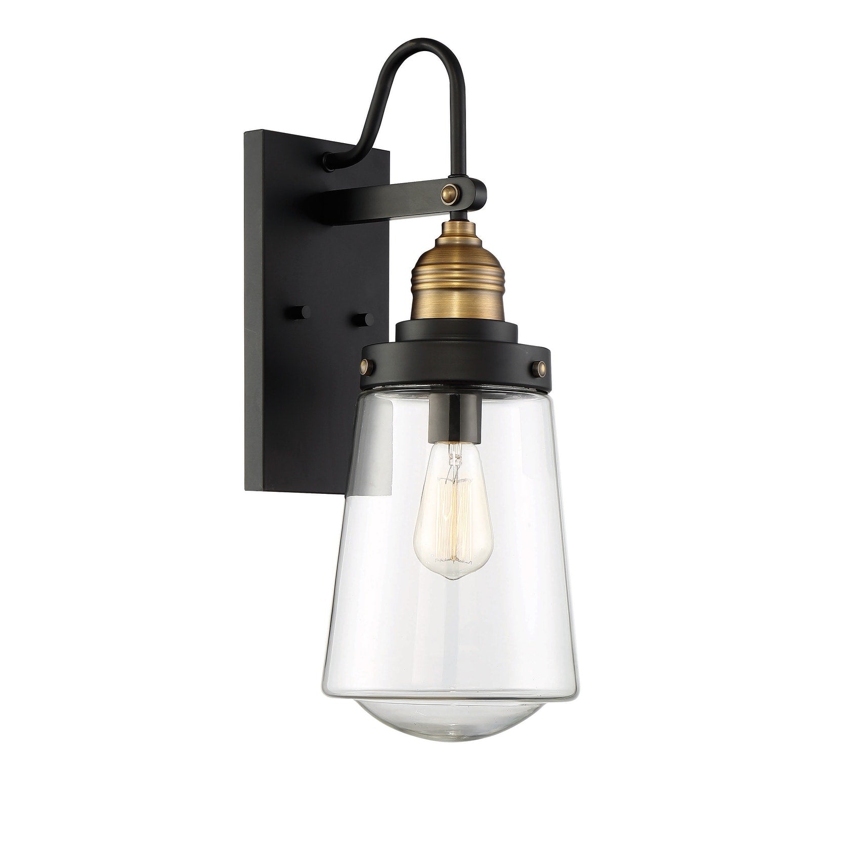 Macauley 1 Light Outdoor Wall Lantern In Vintage Black With Warm Brass