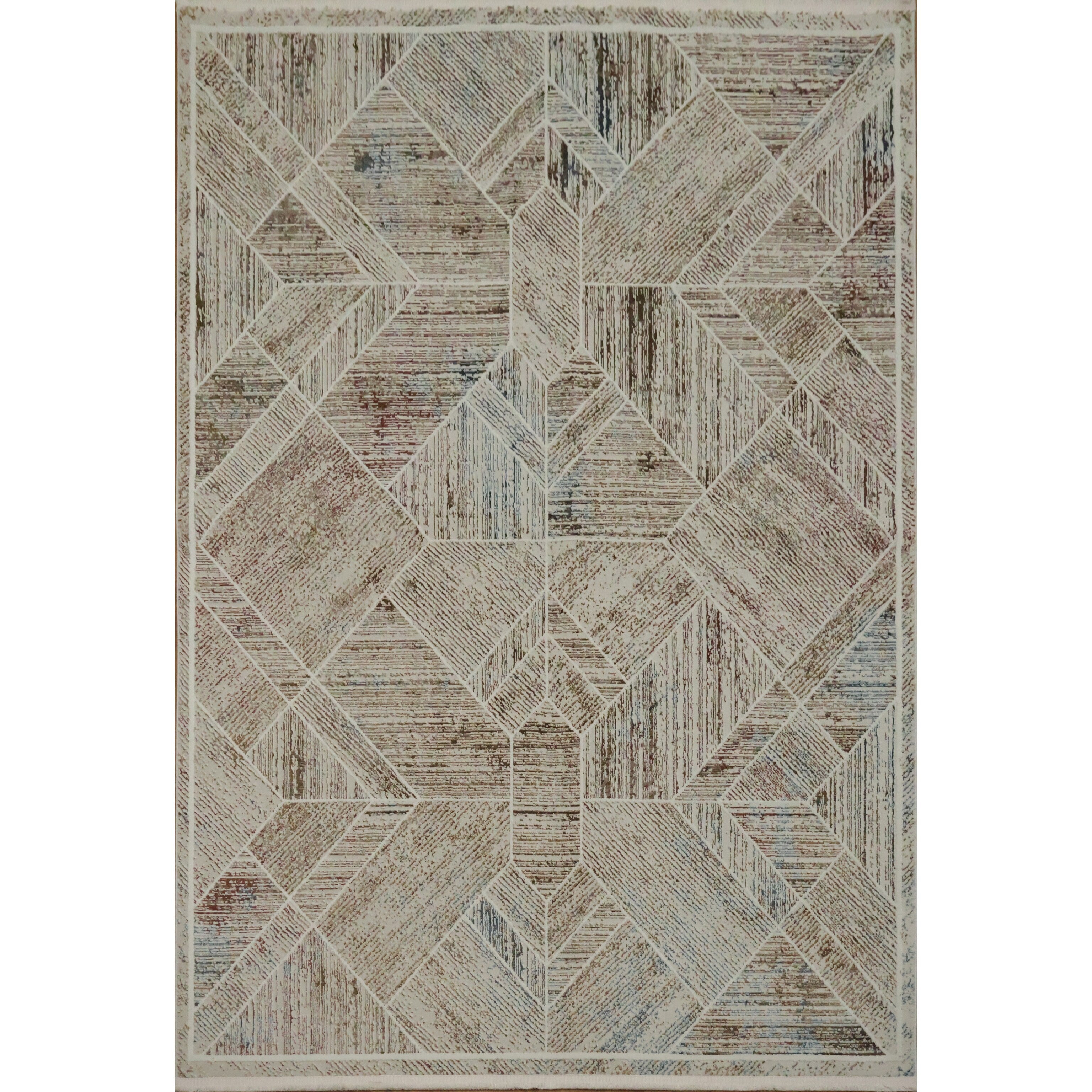 Machine Made Beige Ivories Abstract Area Rug 7 7 X 5 2