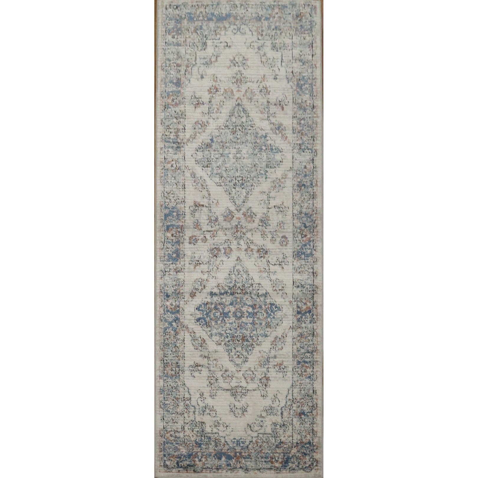Machine Made Beige Ivories Abstract Runner Rug 7 6 X 2 8