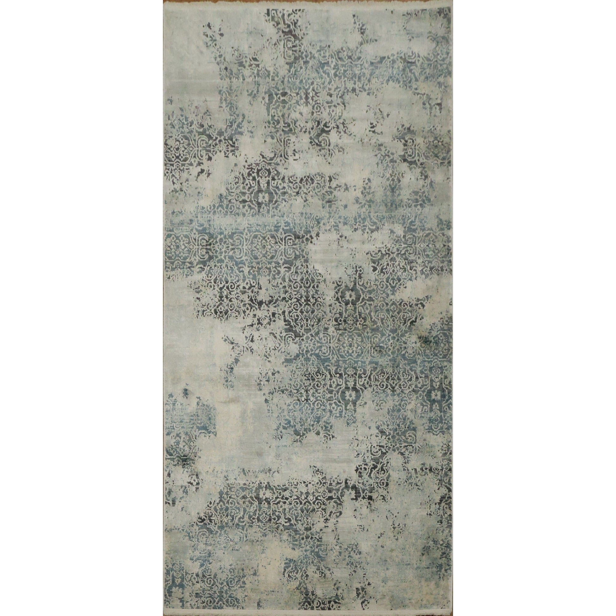 Machine Made Contemporary Greys Charcoal Abstract Runner Rug 6 9 X 3 2