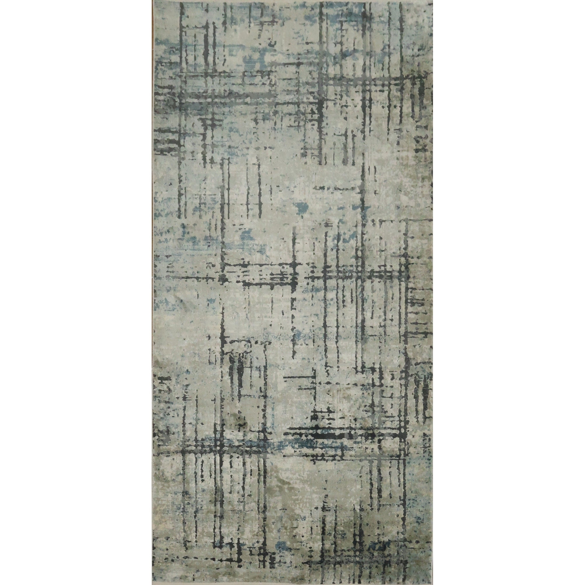 Machine Made Greys Charcoal Abstract Runner Rug 6 9 X 3 3