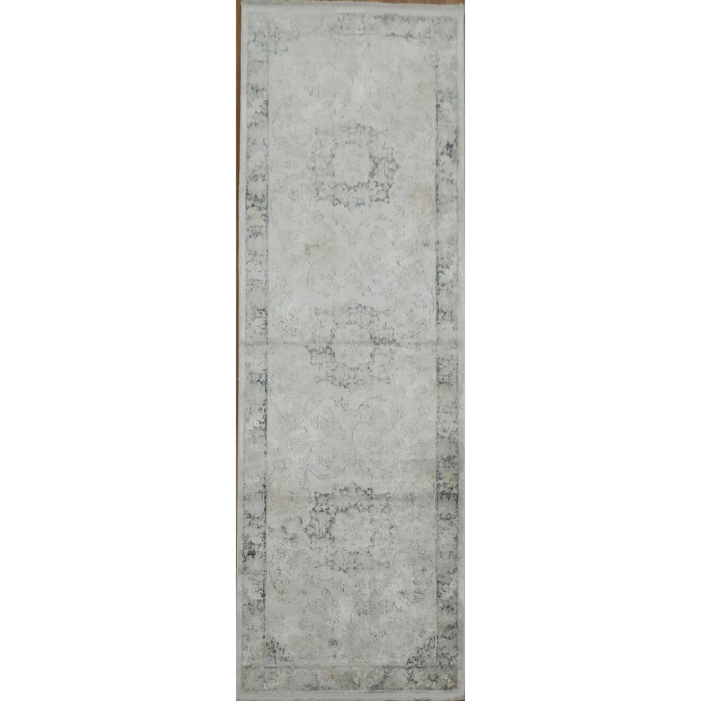 Machine Made Greys Charcoal Abstract Runner Rug 9 9 X 3 2