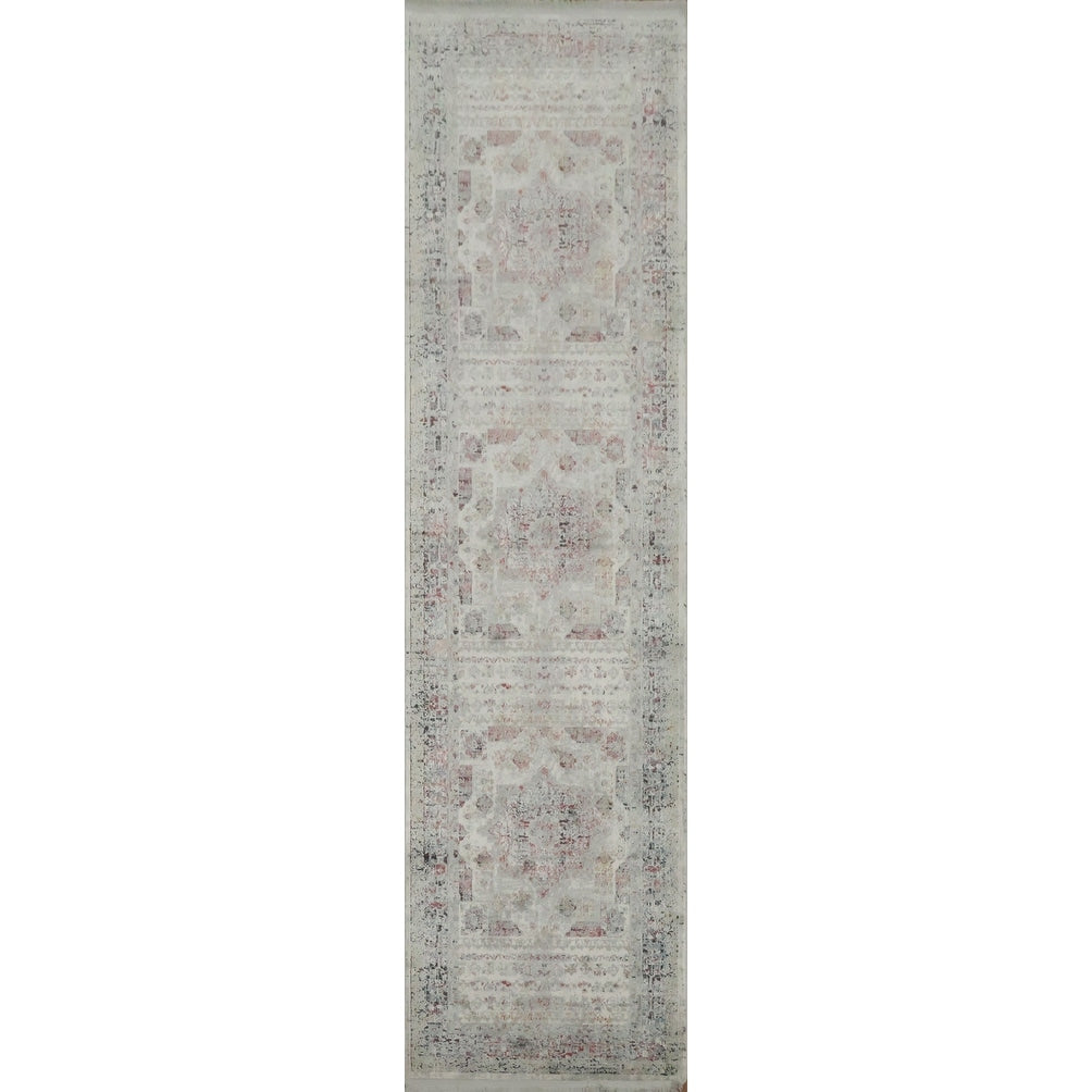 Machine Made Greys Charcoal Abstract Runner Rug 10 0 X 2 7