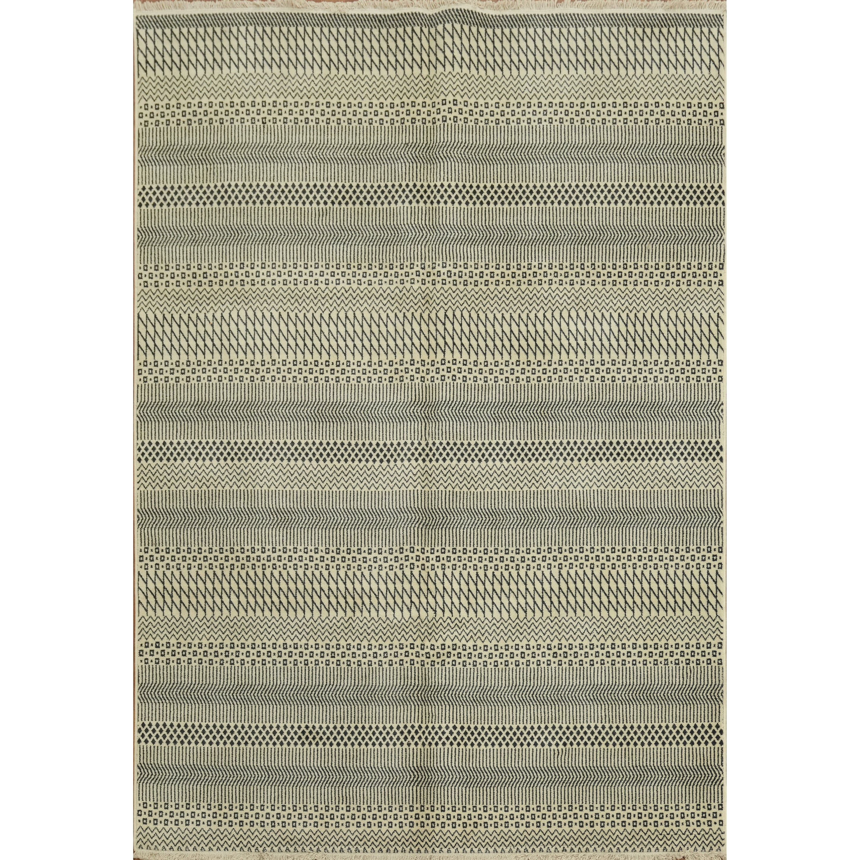 Machine Made Modern Beige Ivories Art Deco Area Rug 9 4 X 6 5