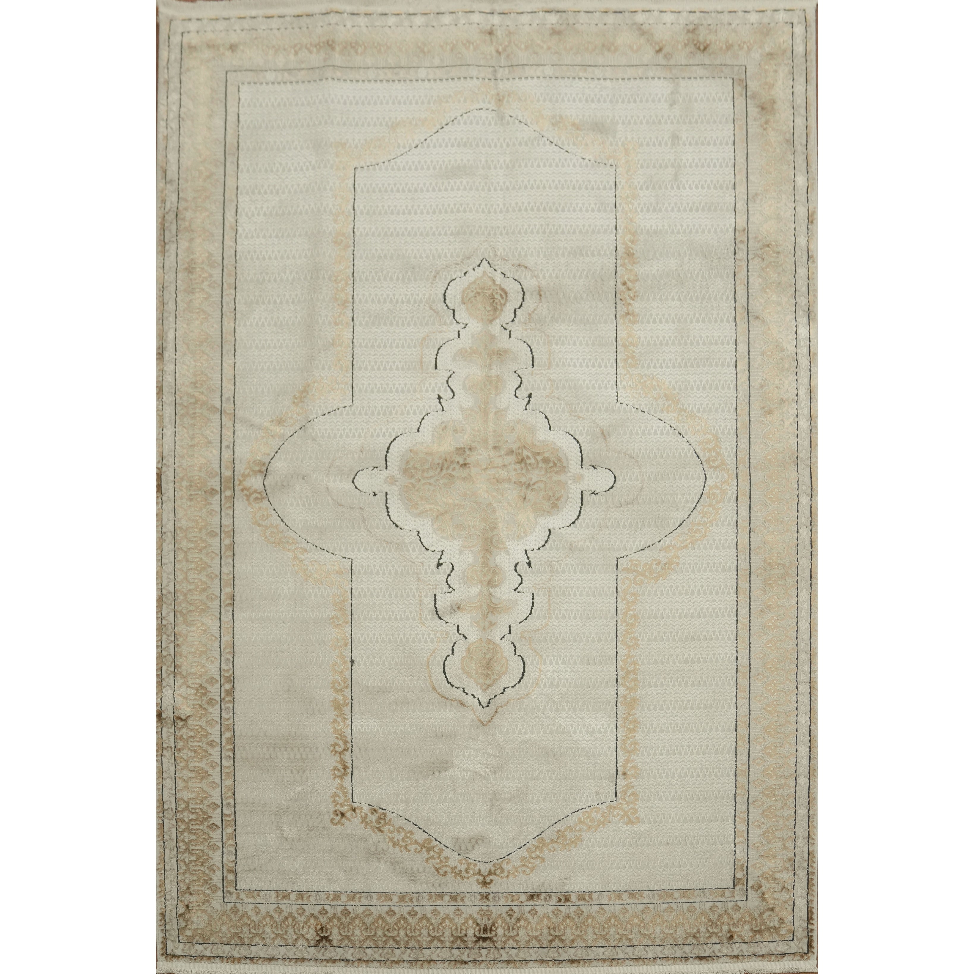 Machine Made Oriental Polyester Carpet Modern Beige Ivories Area Rug 7 7 X 5 2