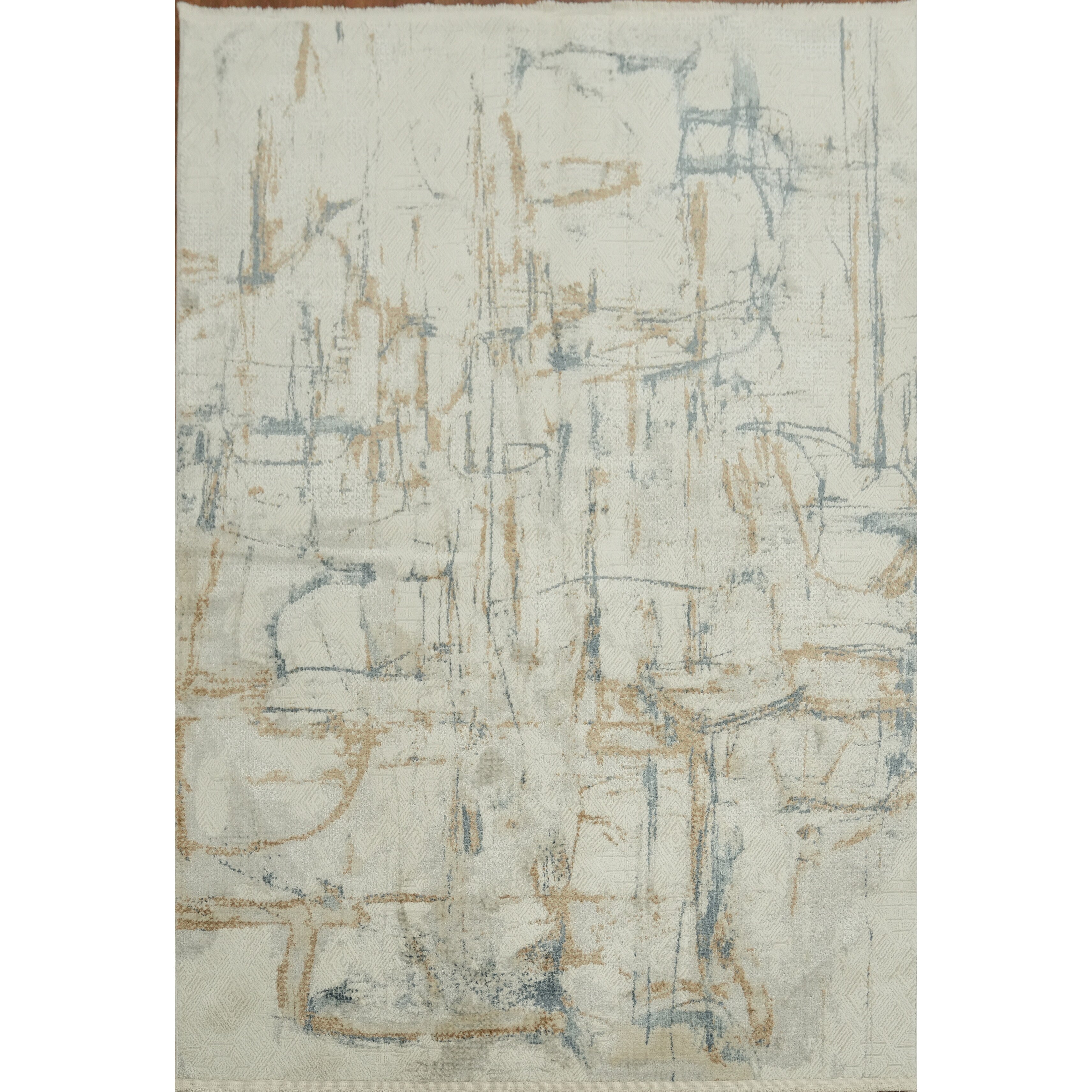 Machine Made Oriental Polyester Carpet Modern Beige Ivories Area Rug 7 7 X 5 2