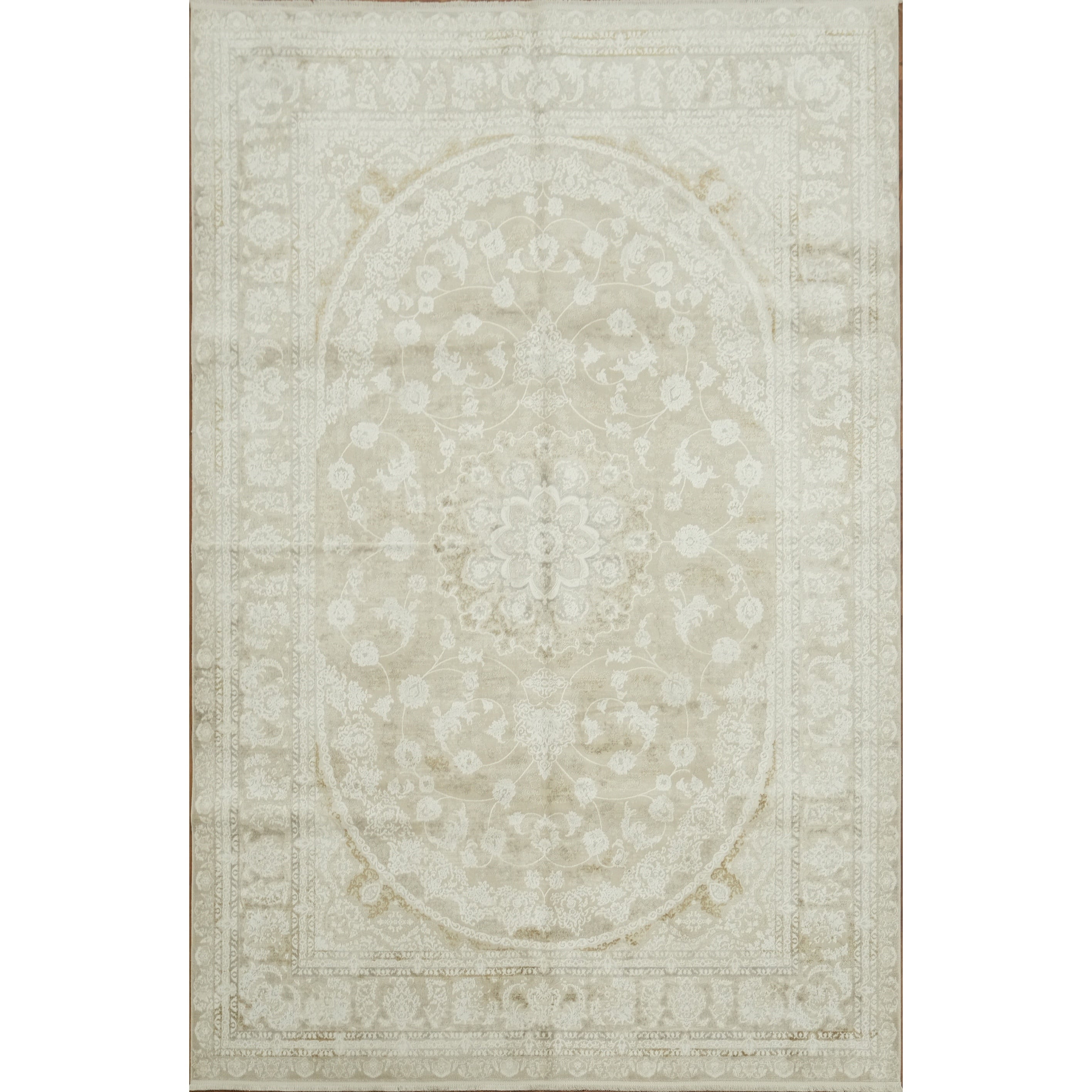 Machine Made Oriental Polyester Carpet Modern Beige Ivories Area Rug 9 10 X 6 5
