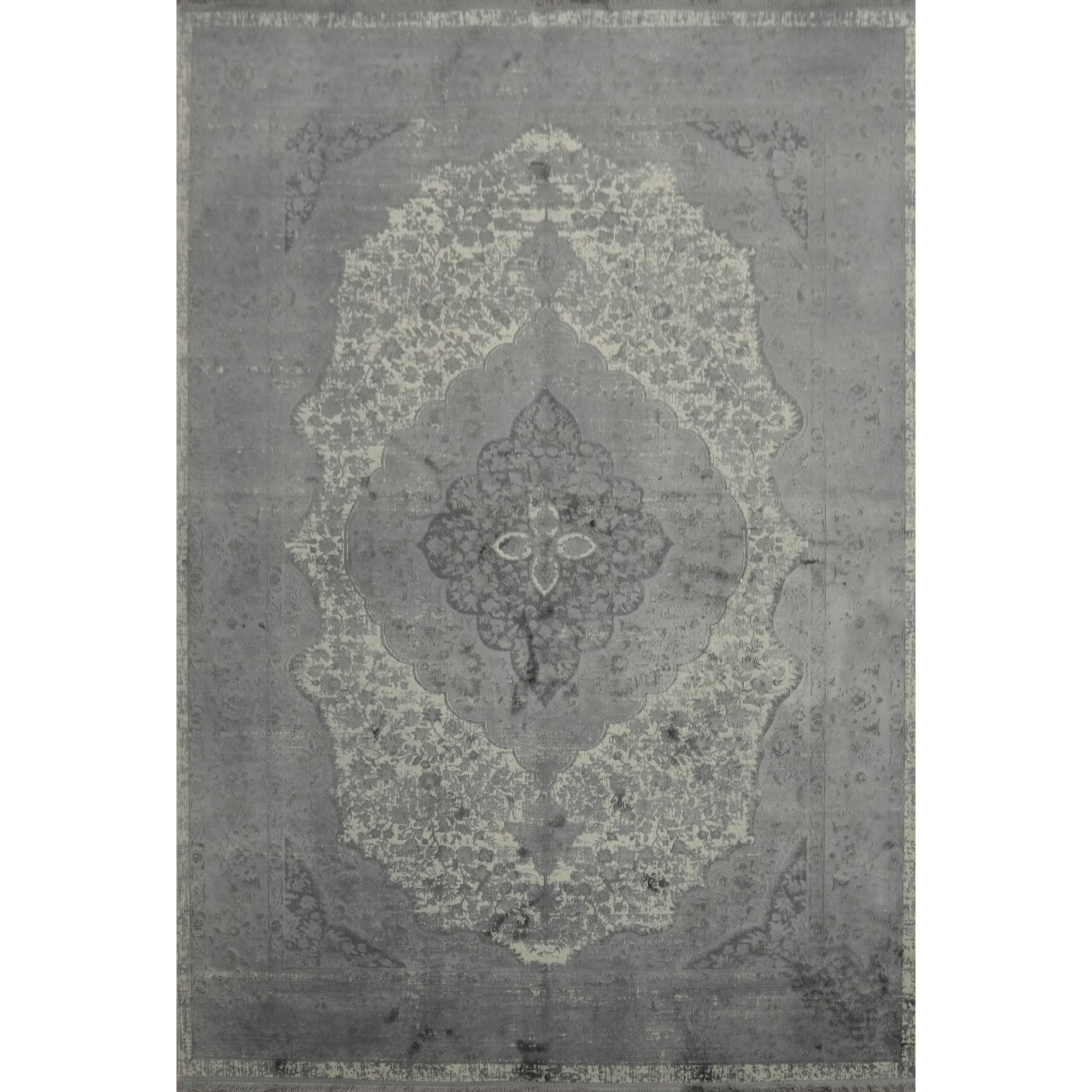 Machine Made Oriental Polyester Carpet Modern Greys Charcoal Area Rug 7 6 X 5 1