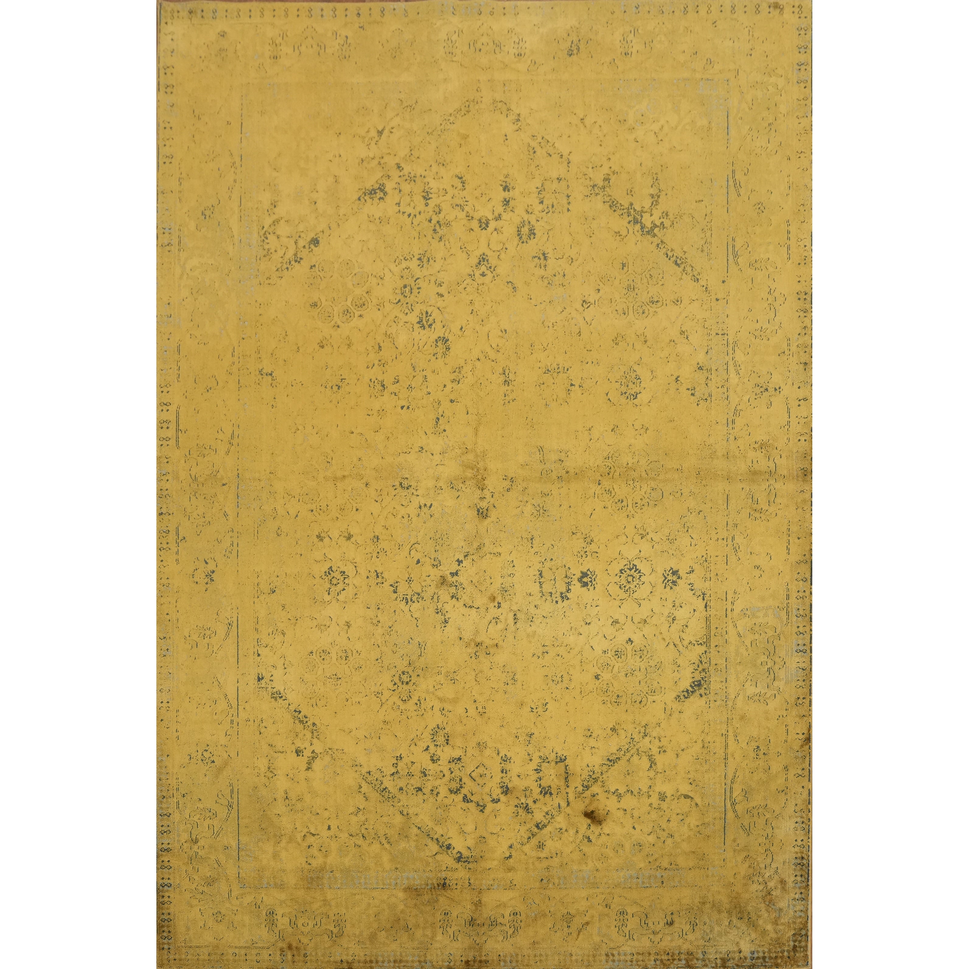 Machine Made Oriental Polyester Carpet Modern Yellow Gold Area Rug 7 6 X 5 1
