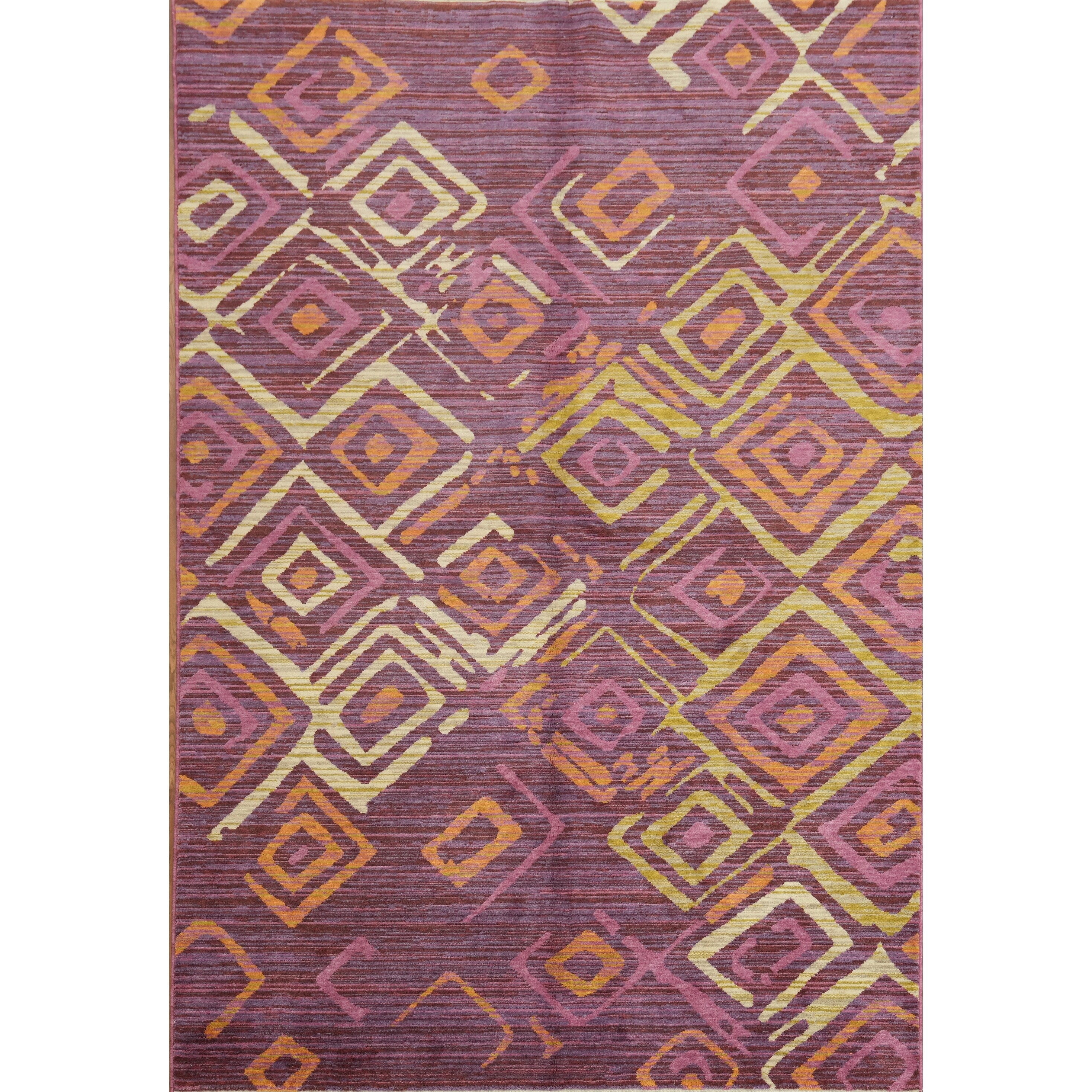Machine Made Oriental Wool Carpet Modern Geometric Multi Colored Area Rug 9 4 X 6 5