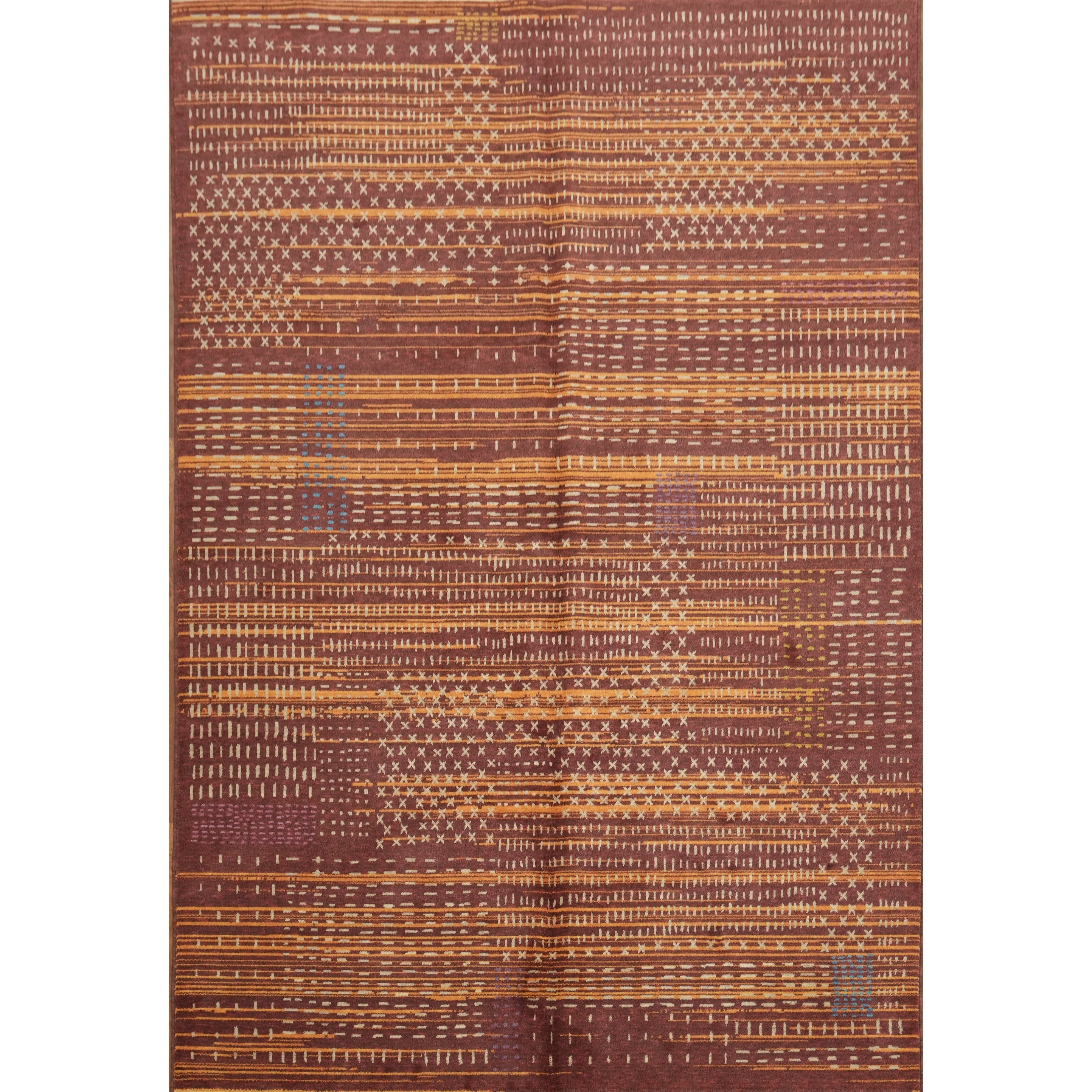 Machine Made Oriental Wool Carpet Modern Geometric Red Gabbeh Area Rug 9 4 X 6 5