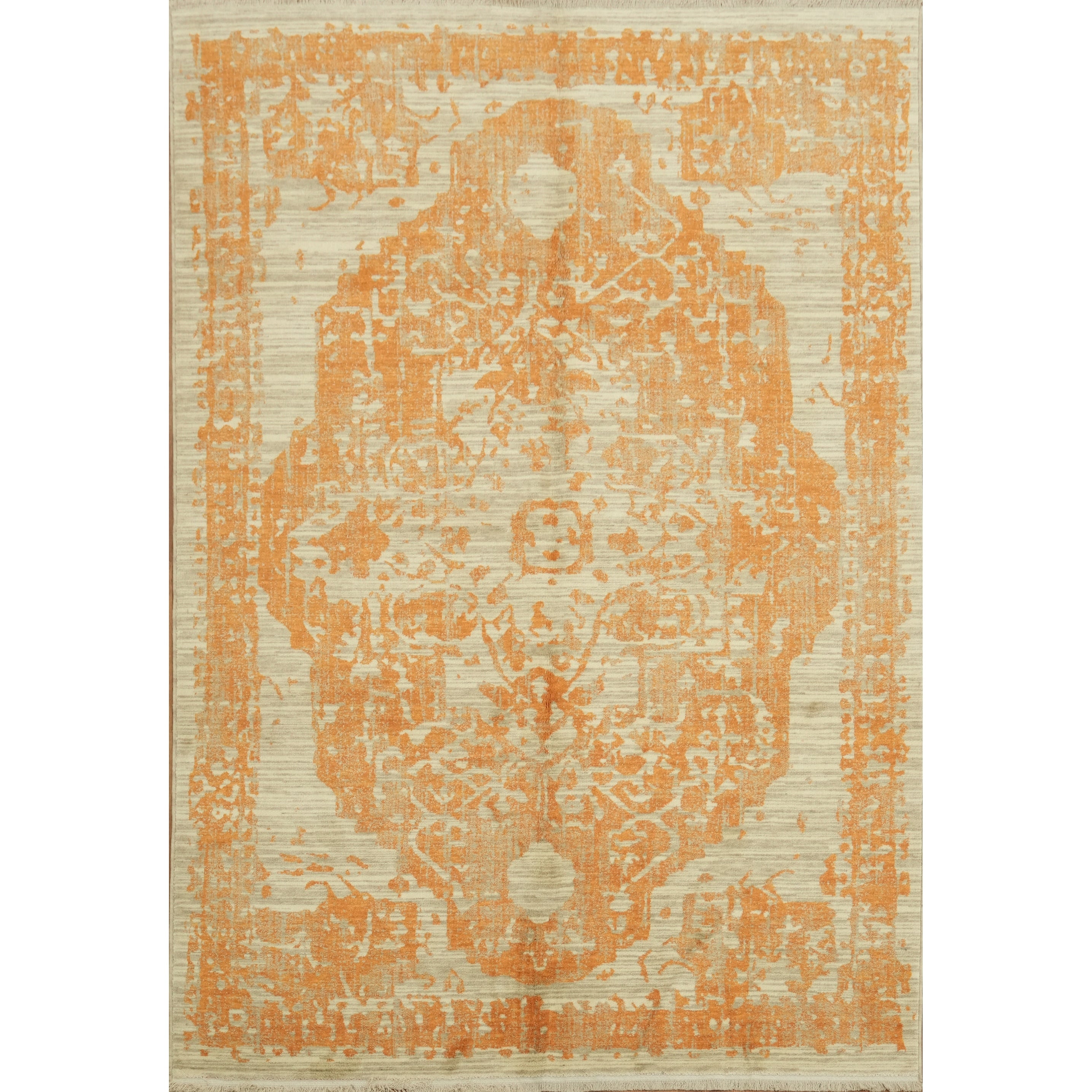 Machine Made Oriental Wool Carpet Modern Oranges Rust Abstract Area Rug 9 4 X 6 5