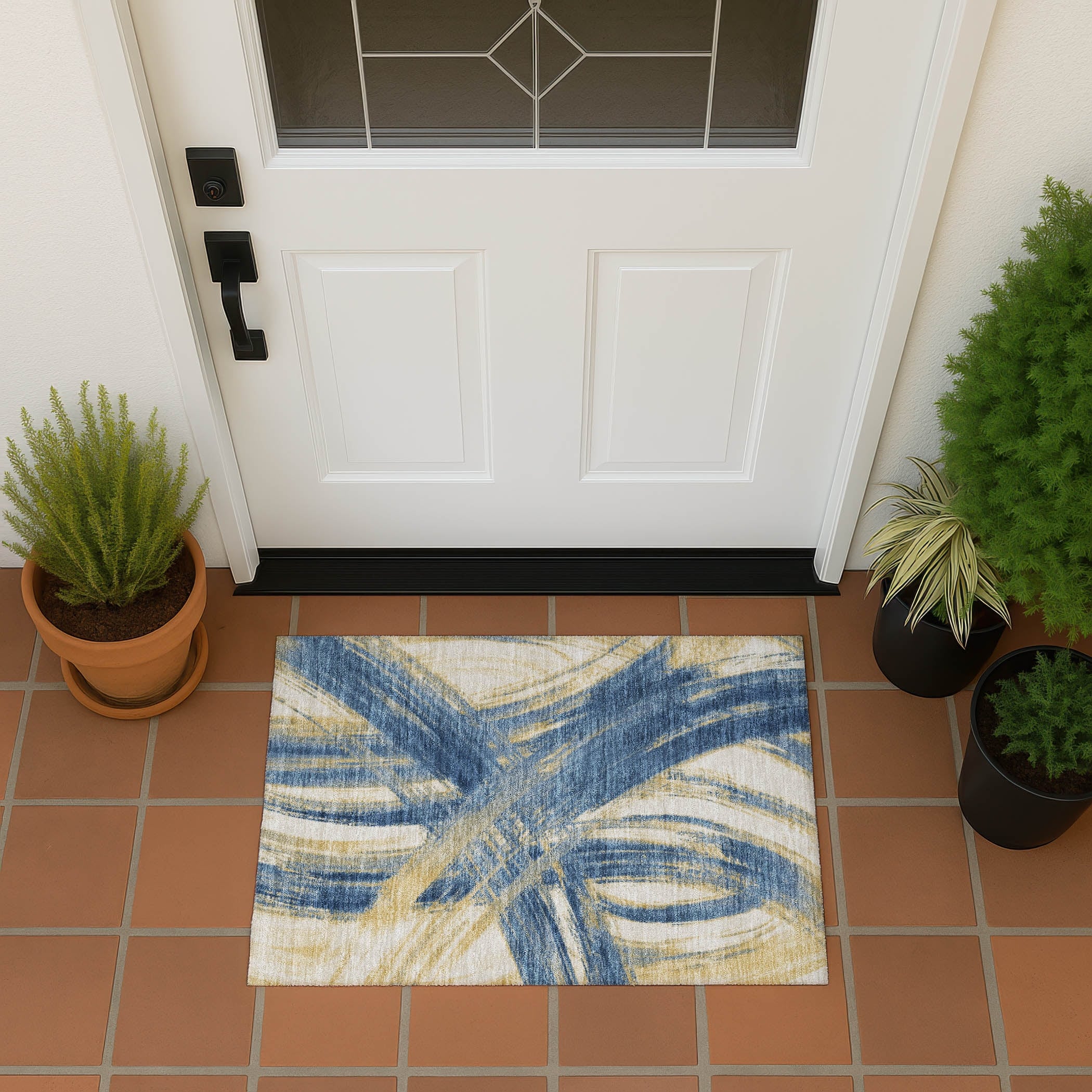 Machine Washable Indoor Outdoor Abstract Brushstroke Chantille Rug