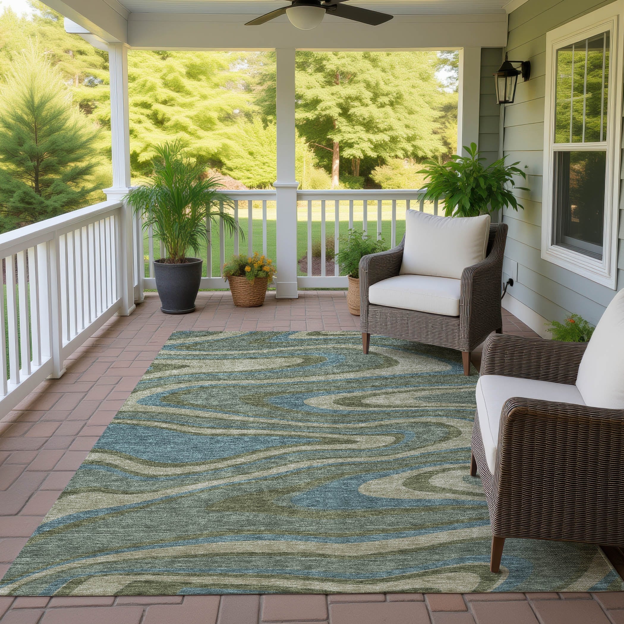 Machine Washable Indoor Outdoor Abstract Busey Chantille Rug