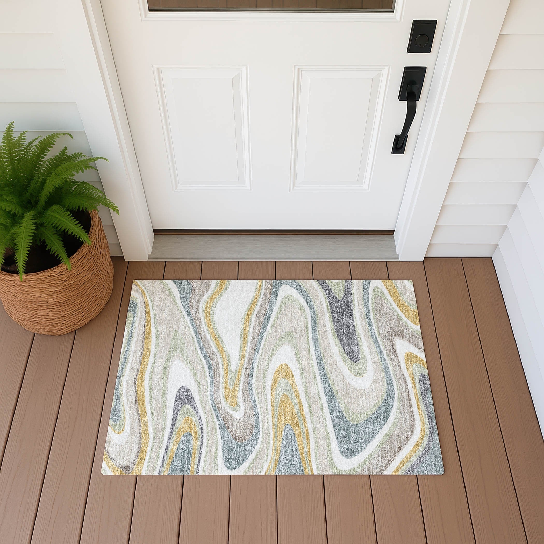 Machine Washable Indoor Outdoor Abstract Busey Chantille Rug
