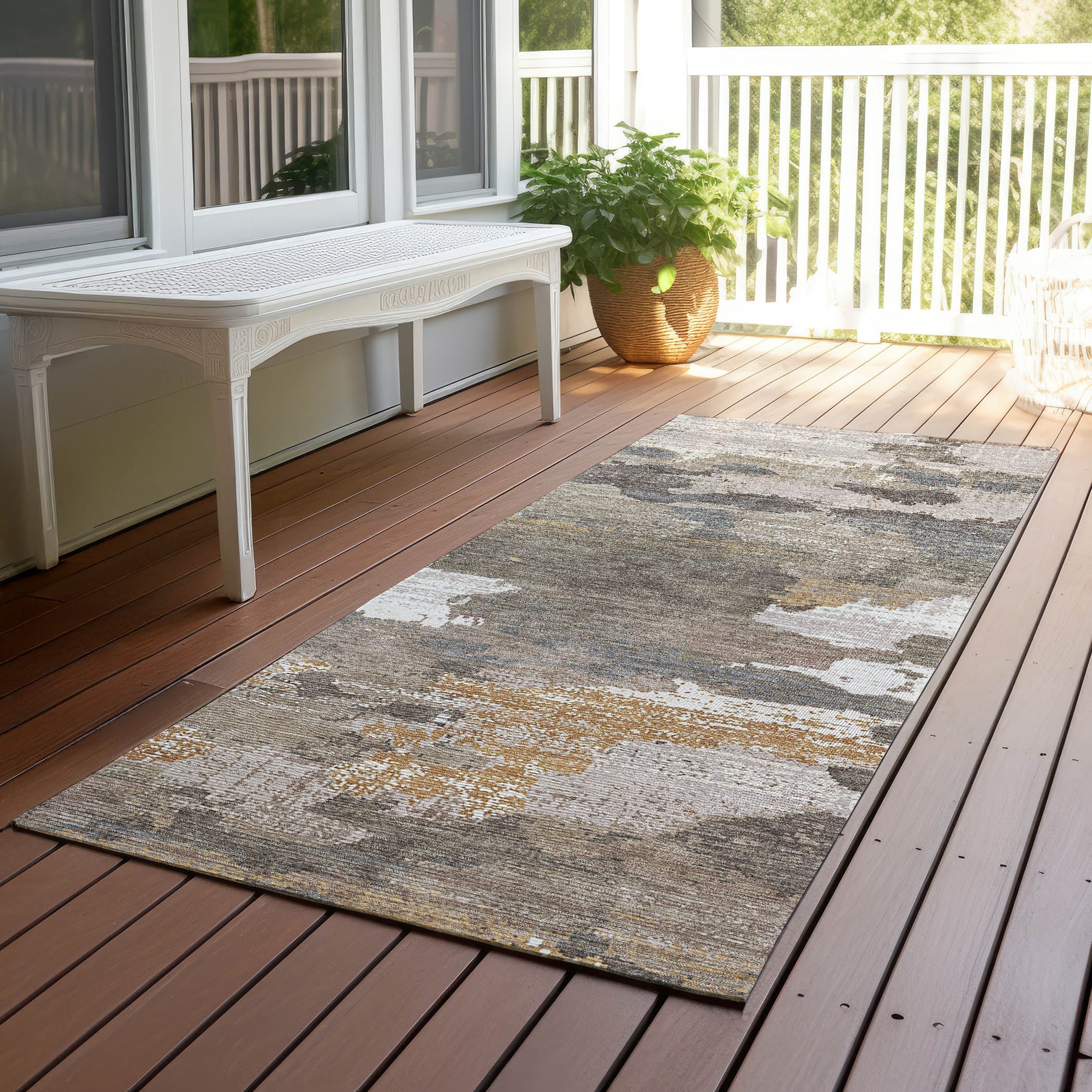 Machine Washable Indoor Outdoor Abstract Casual Chantille Rug