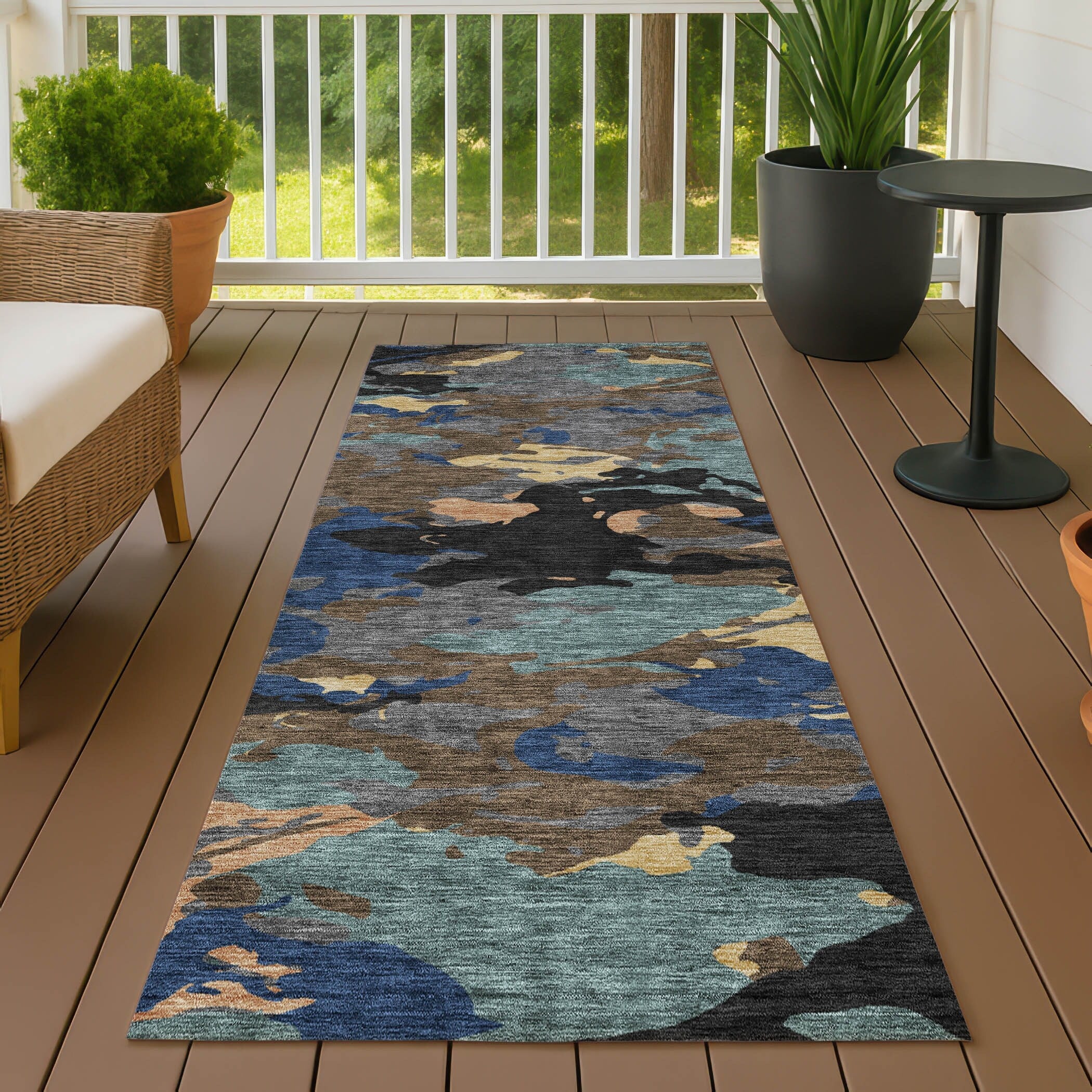 Machine Washable Indoor Outdoor Abstract Mexi Chantille Rug
