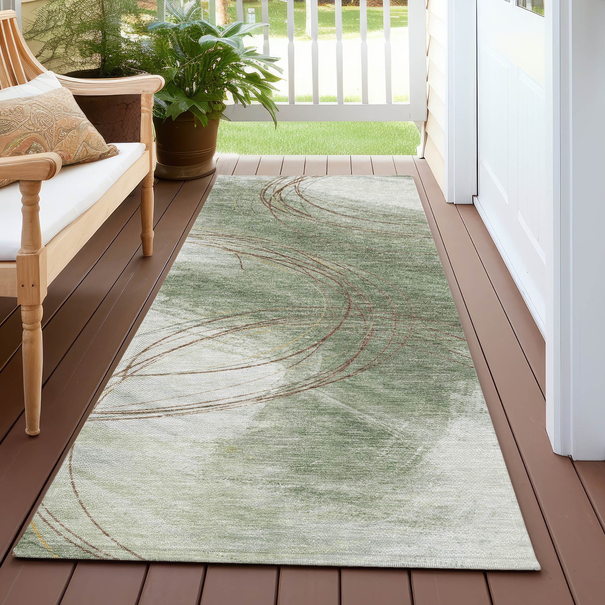 Machine Washable Indoor Outdoor Abstract Modern Chantille Rug
