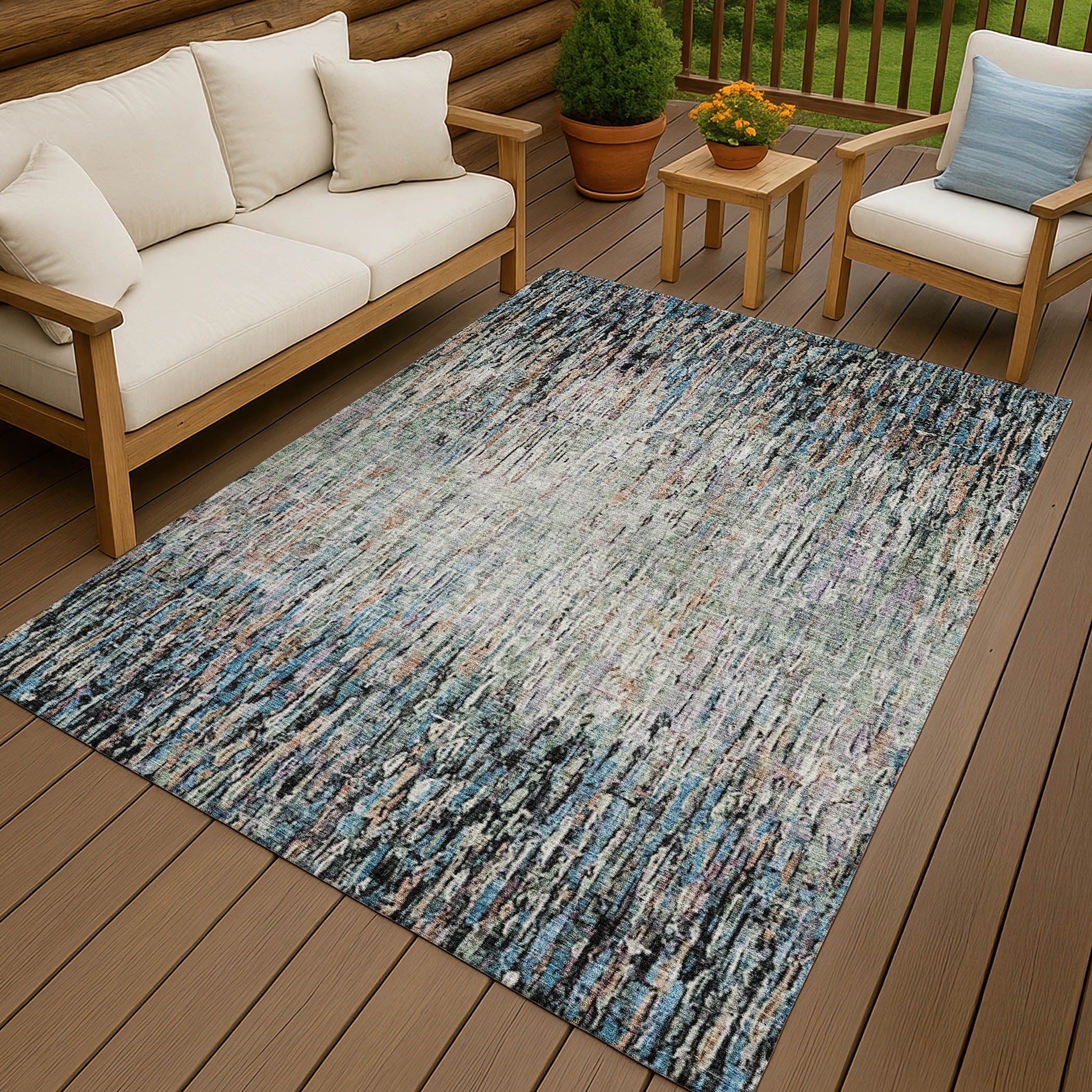 Machine Washable Indoor Outdoor Abstract Moxy Chantille Rug