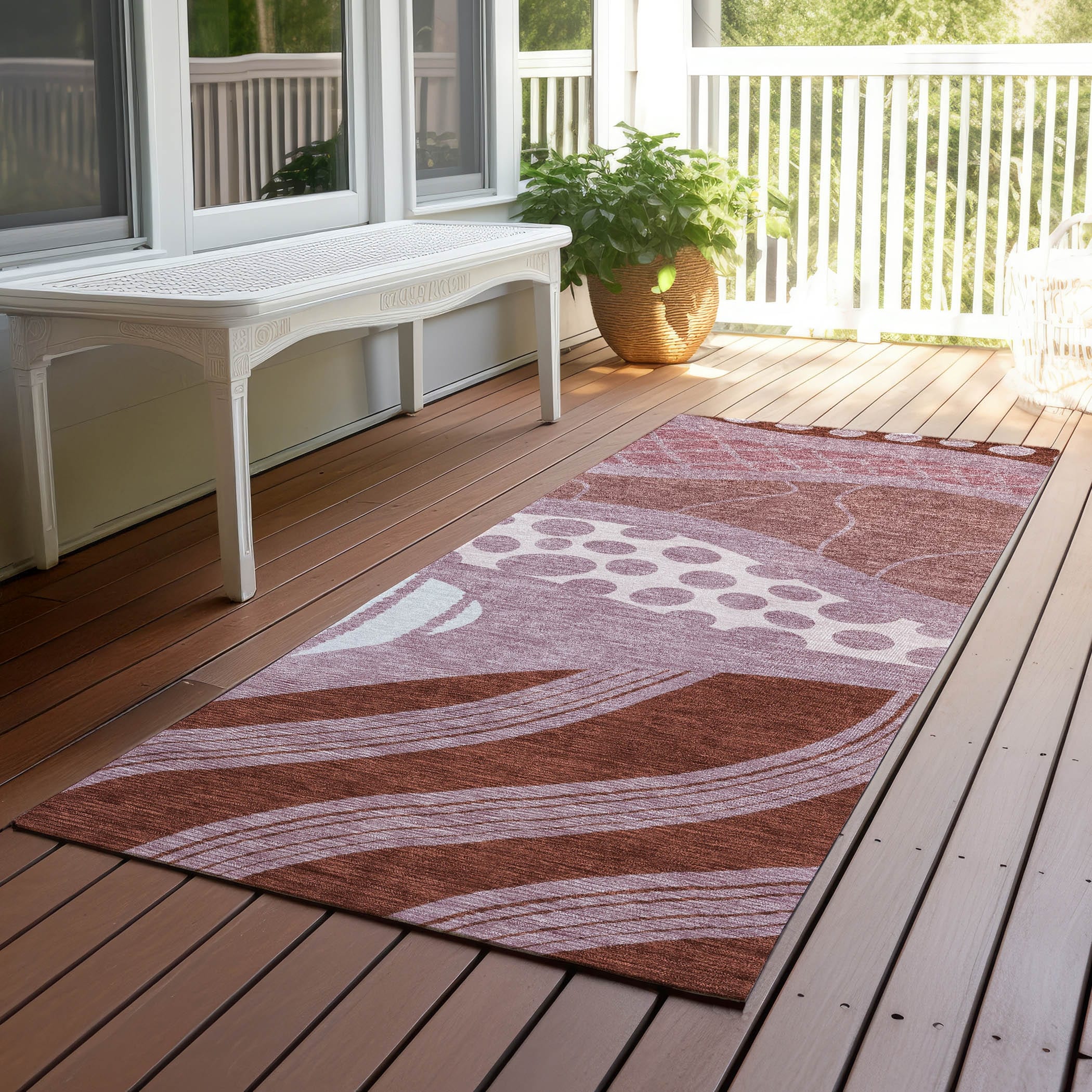 Machine Washable Indoor Outdoor Abstract Swink Chantille Rug