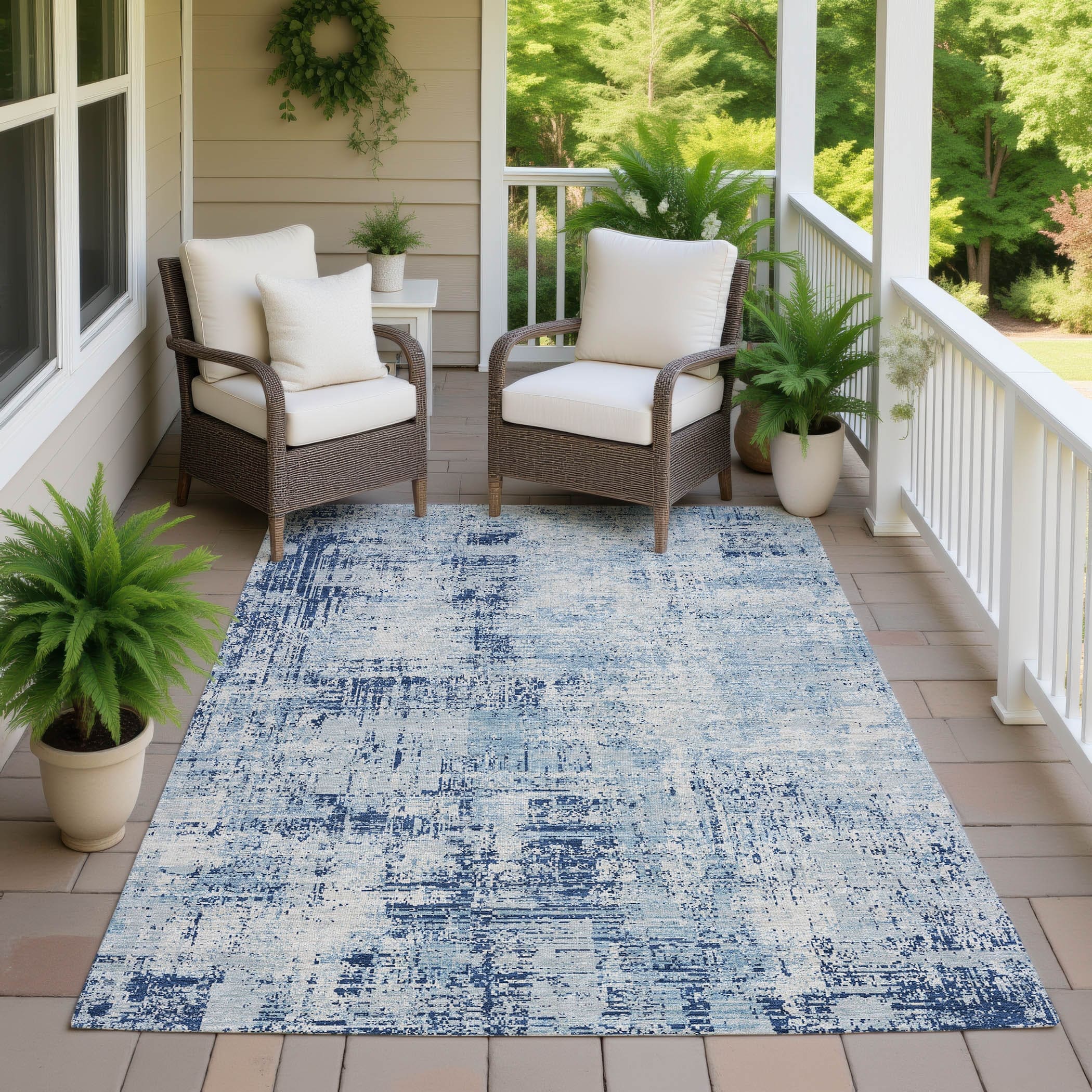 Machine Washable Indoor Outdoor Abstract Vona Chantille Rug