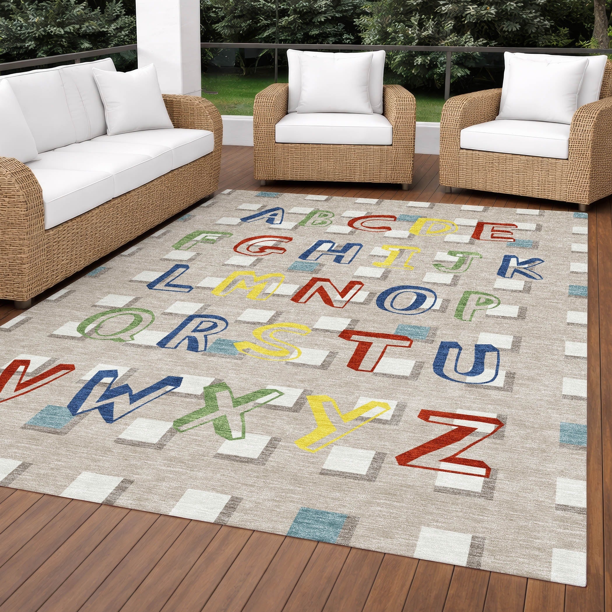 Machine Washable Indoor Outdoor Alphabet Chantille Rug