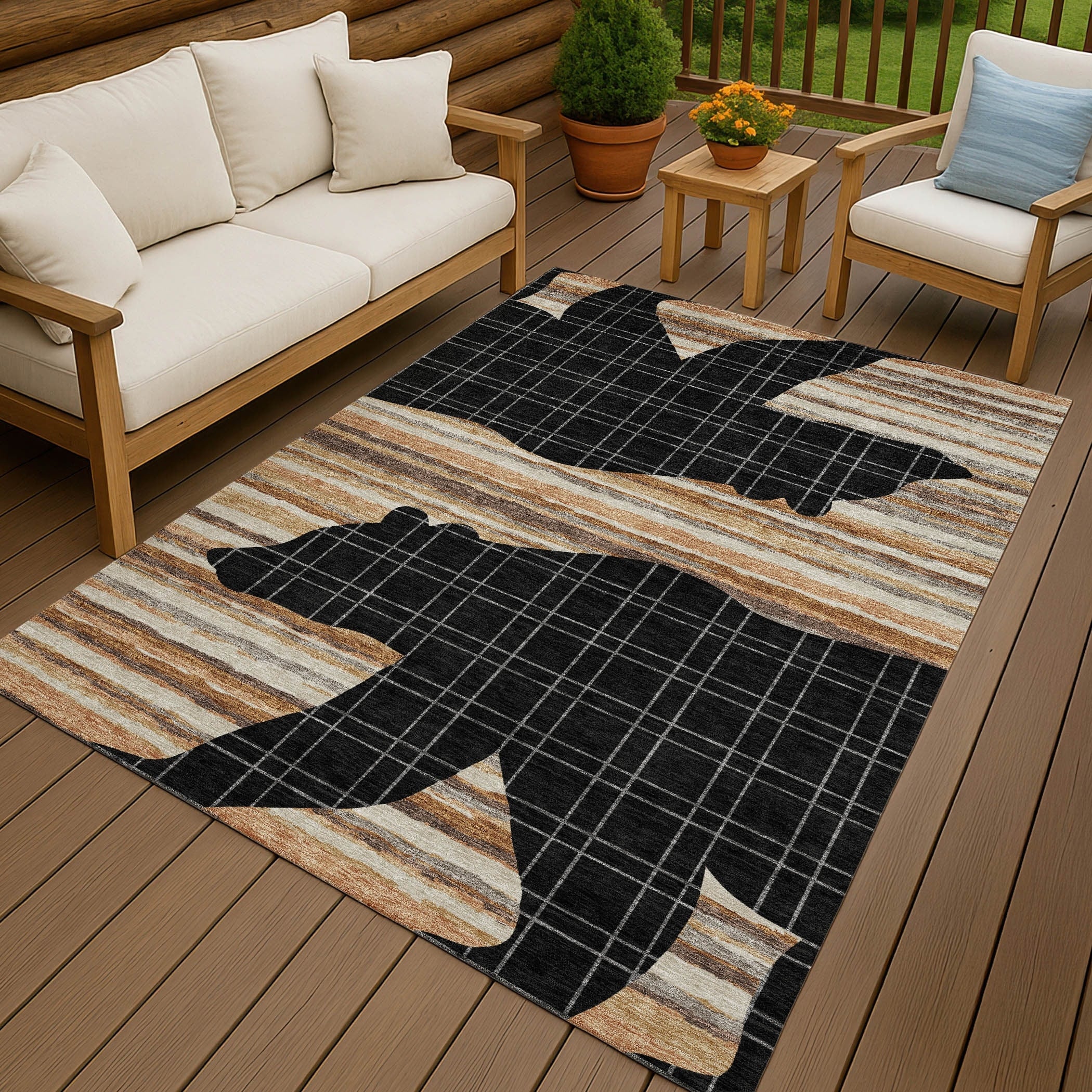 Machine Washable Indoor Outdoor Aurora Bear Chantille Rug