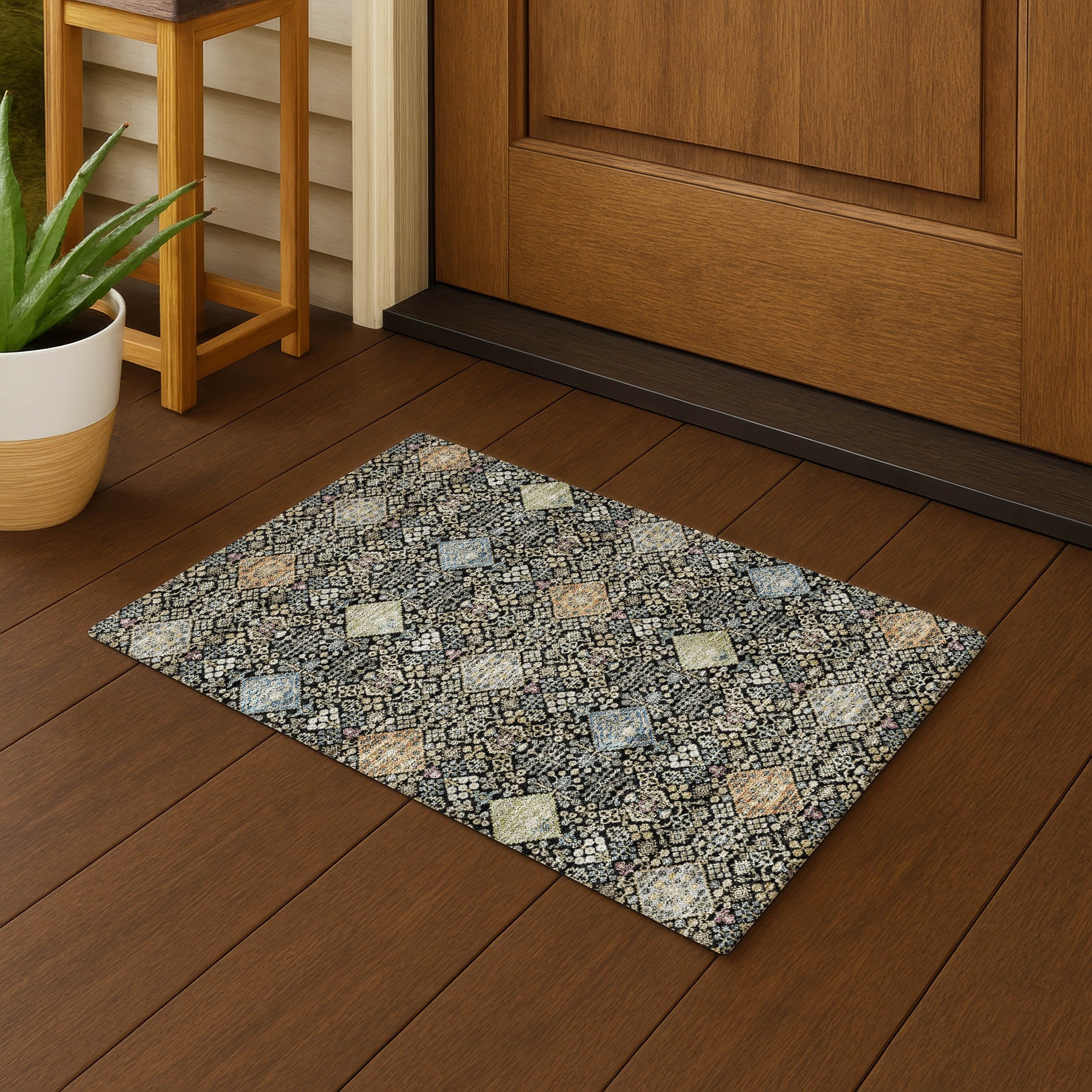 Machine Washable Indoor Outdoor Boho Panel Chantille Rug