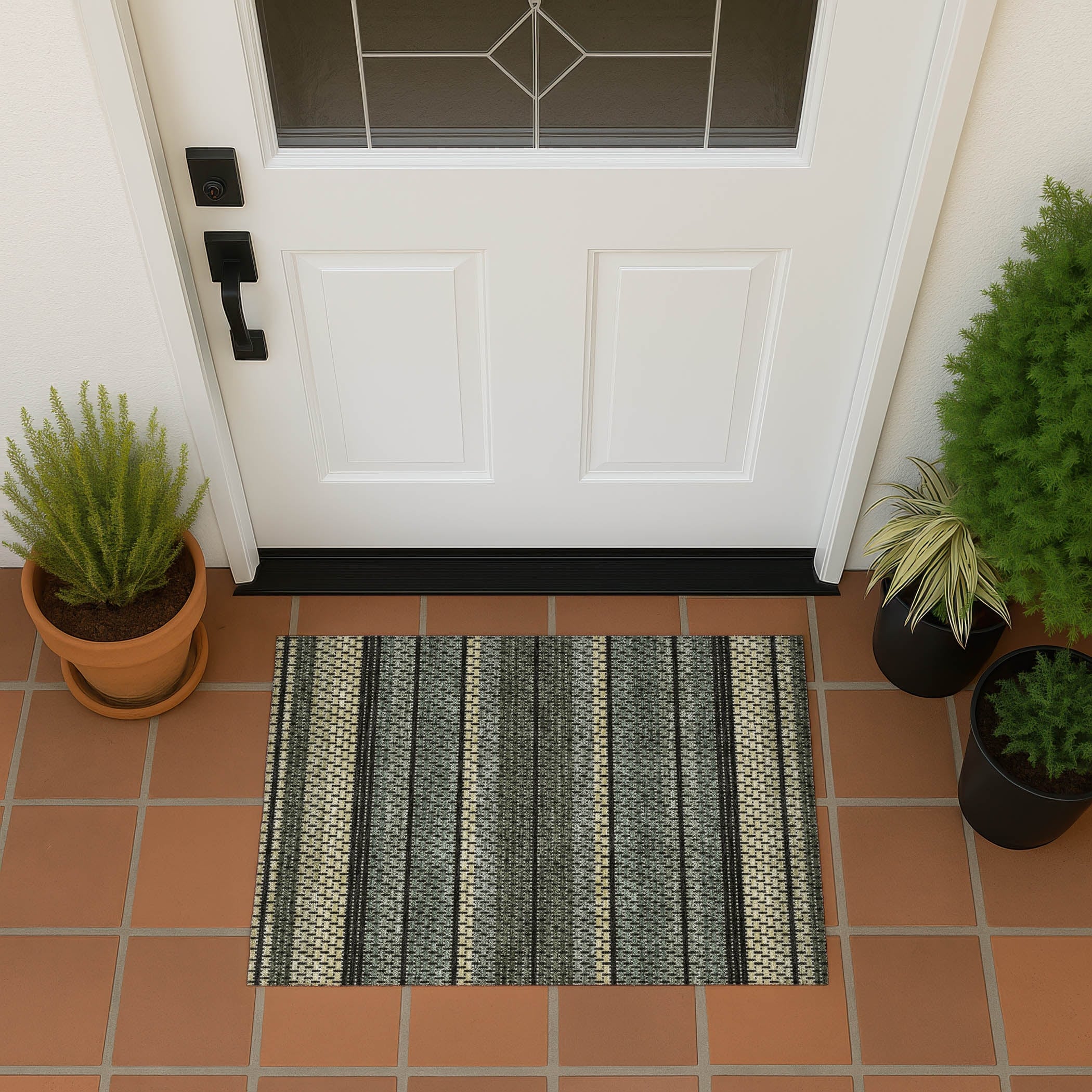 Machine Washable Indoor Outdoor Boho Stripe Chantille Rug